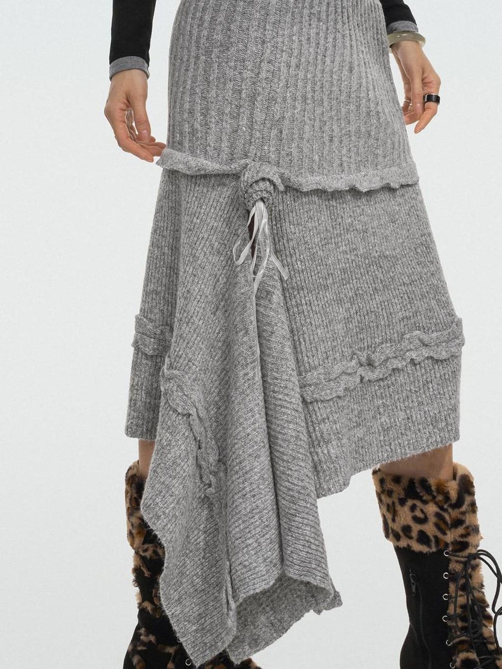 Nico Molly Soft Knit Mid Waist Retro A Line Solid Color Young Women Maxi Skirts
