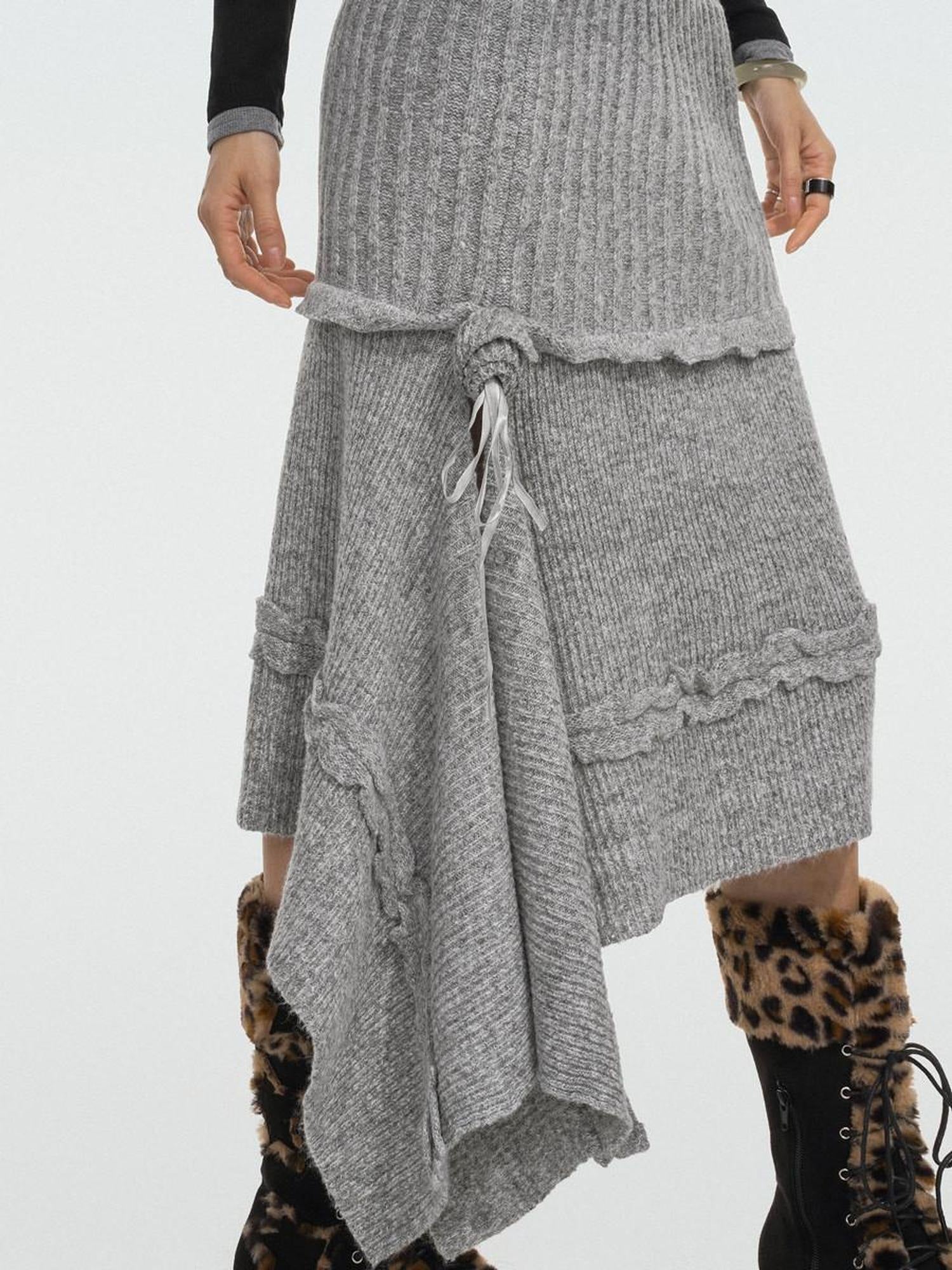 Nico Molly Soft Knit Mid Waist Retro A Line Solid Color Young Women Maxi Skirts