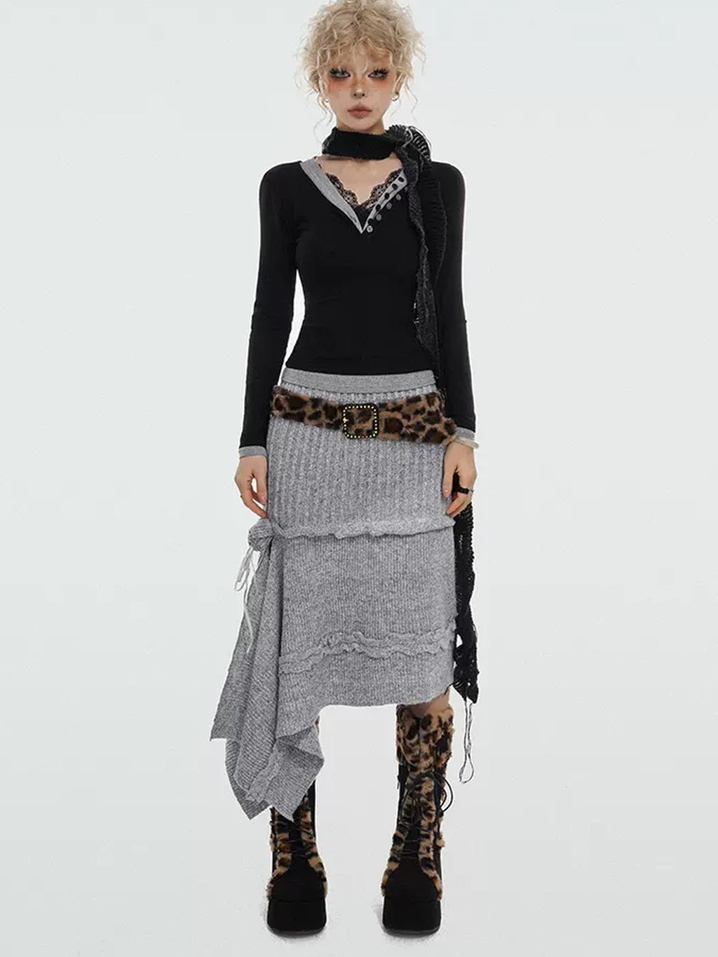 Nico Molly Soft Knit Mid Waist Retro A Line Solid Color Young Women Maxi Skirts