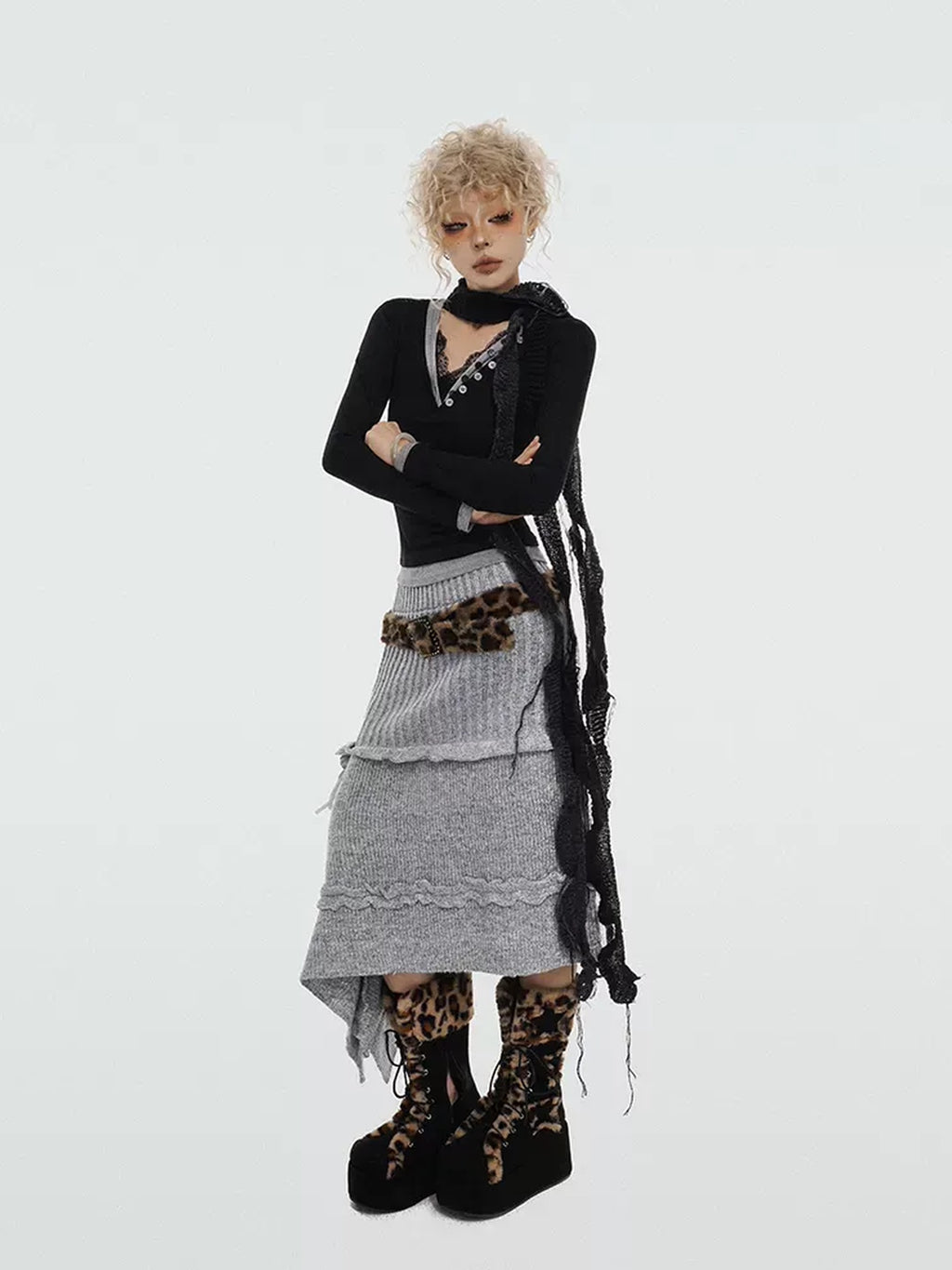 Nico Molly Soft Knit Mid Waist Retro A Line Solid Color Young Women Maxi Skirts