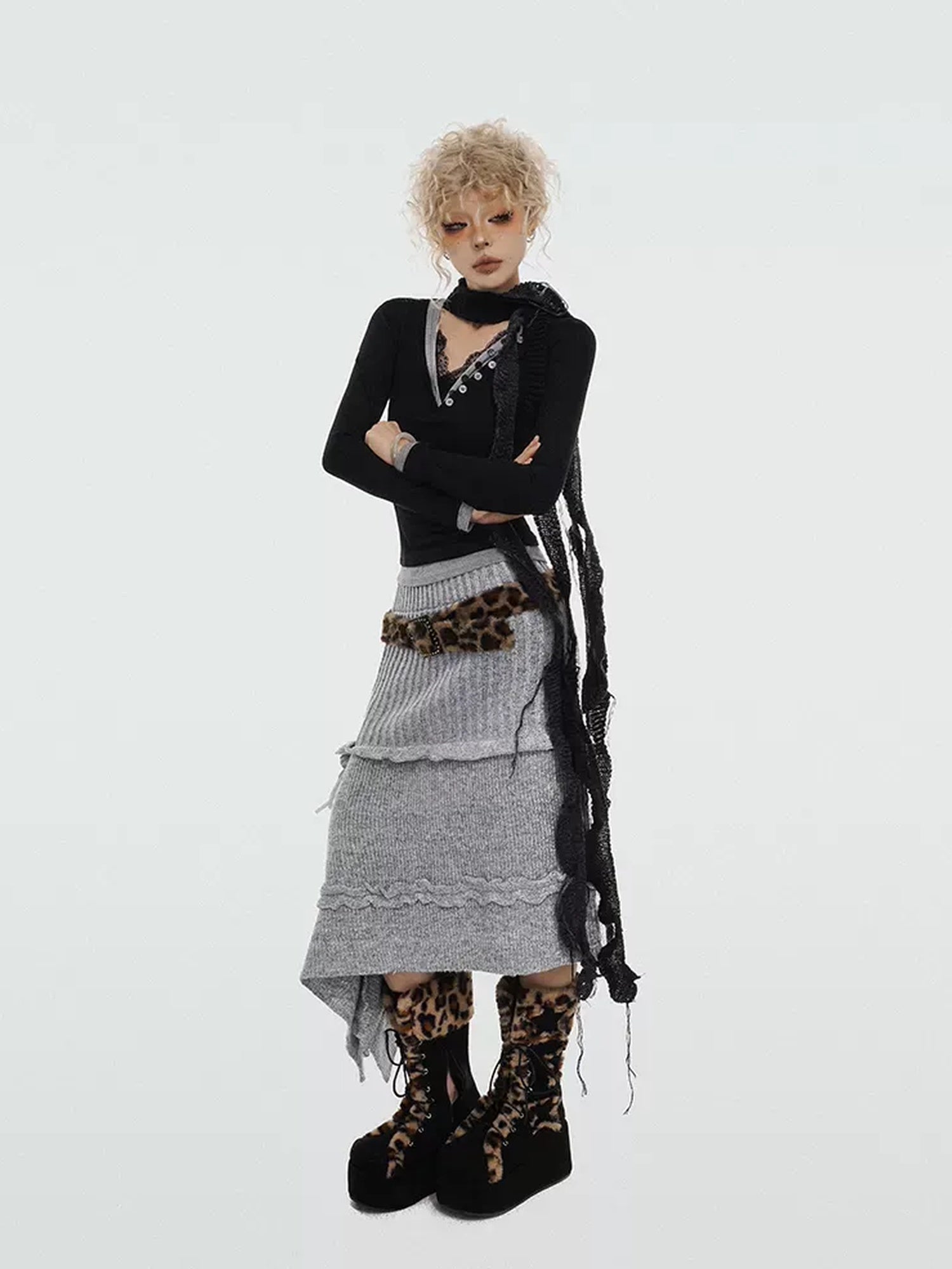 Nico Molly Soft Knit Mid Waist Retro A Line Solid Color Young Women Maxi Skirts