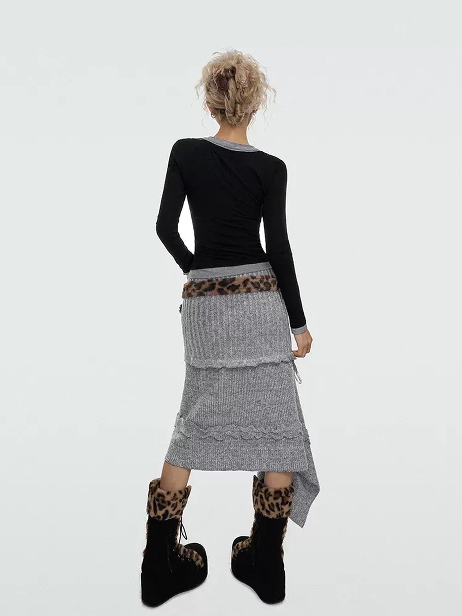 Nico Molly Soft Knit Mid Waist Retro A Line Solid Color Young Women Maxi Skirts