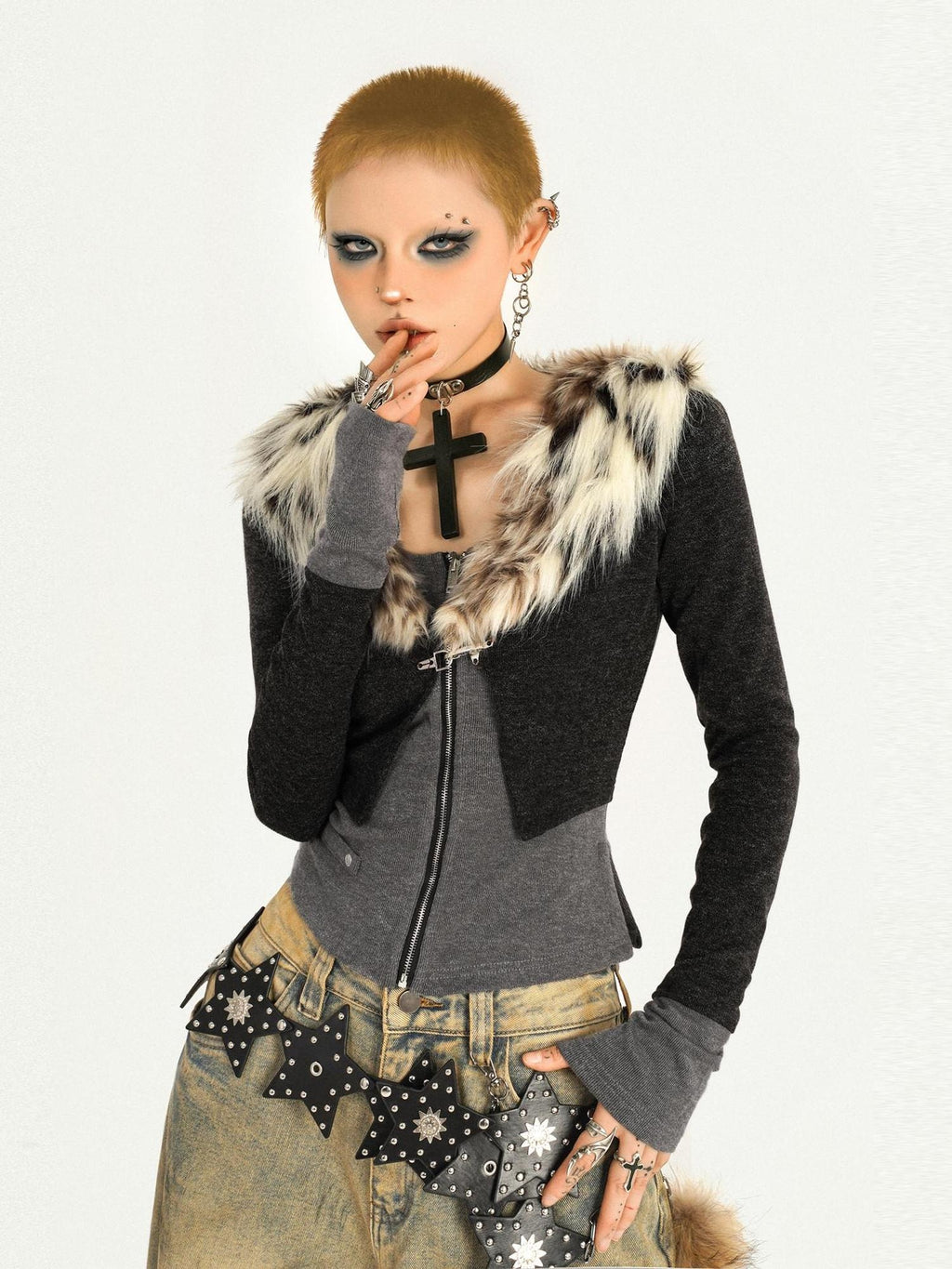 Nico Molly Soft Slimming Faux Two Piece Casual Leopard Knit Zip Front Women Cardigans