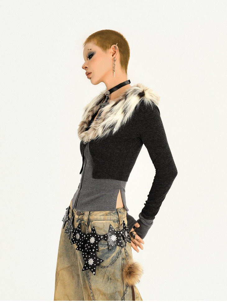 Nico Molly Soft Slimming Faux Two Piece Casual Leopard Knit Zip Front Women Cardigans