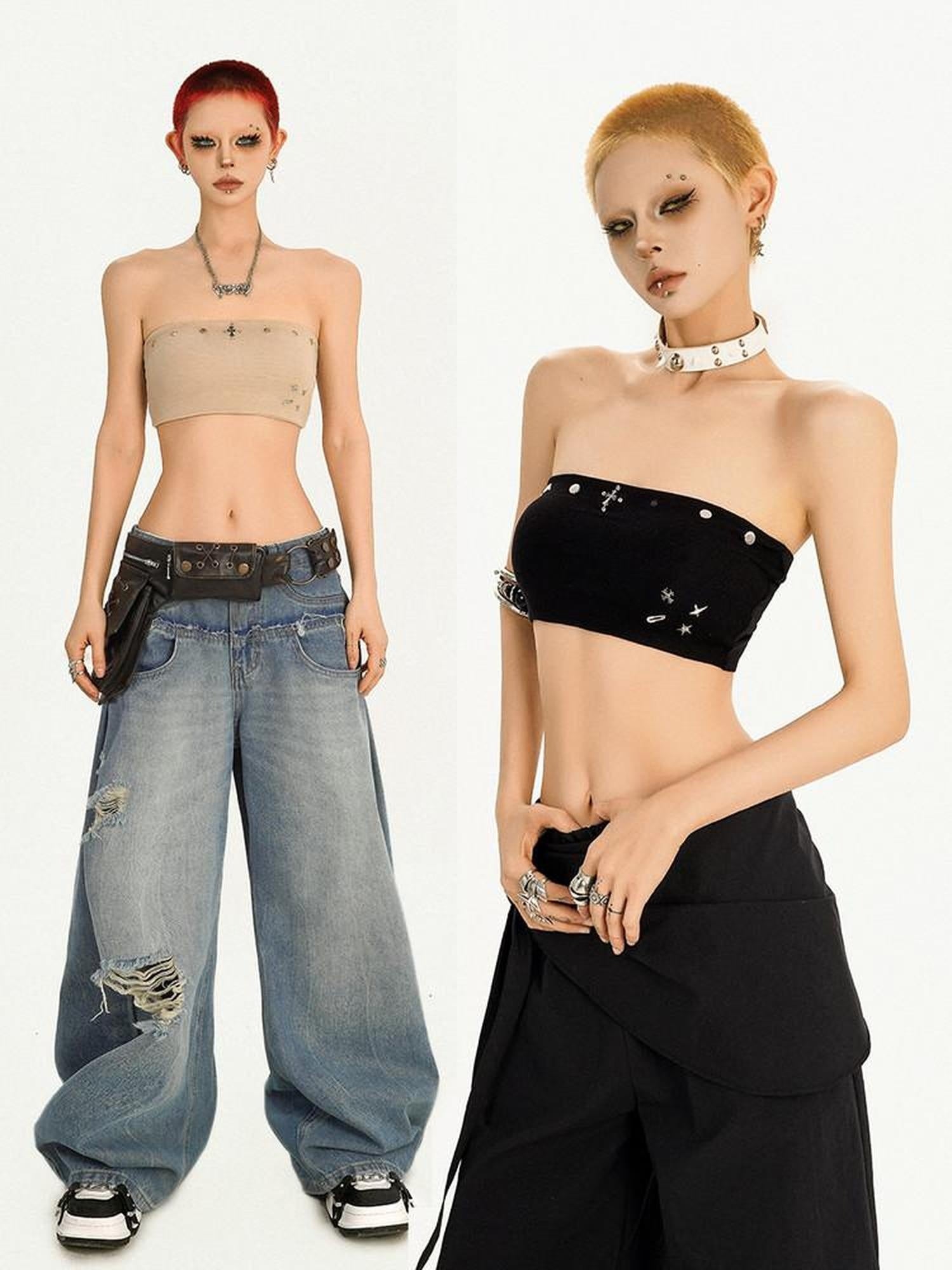 Nico Molly Studded Slim Fit Cropped Original Design Youth Solid Color Tube Tops