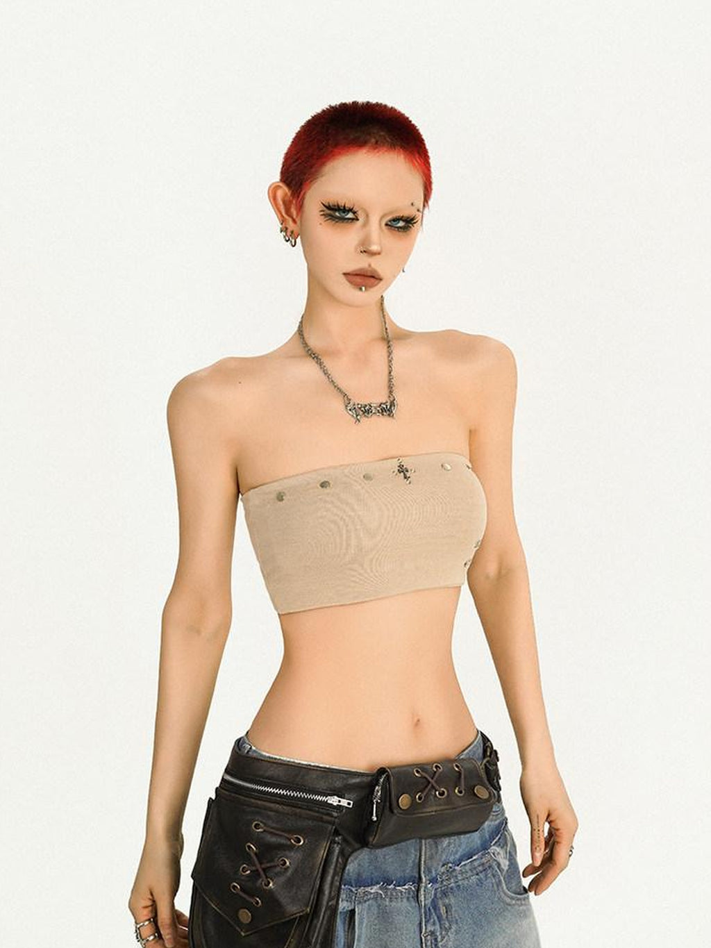 Nico Molly Studded Slim Fit Cropped Original Design Youth Solid Color Tube Tops