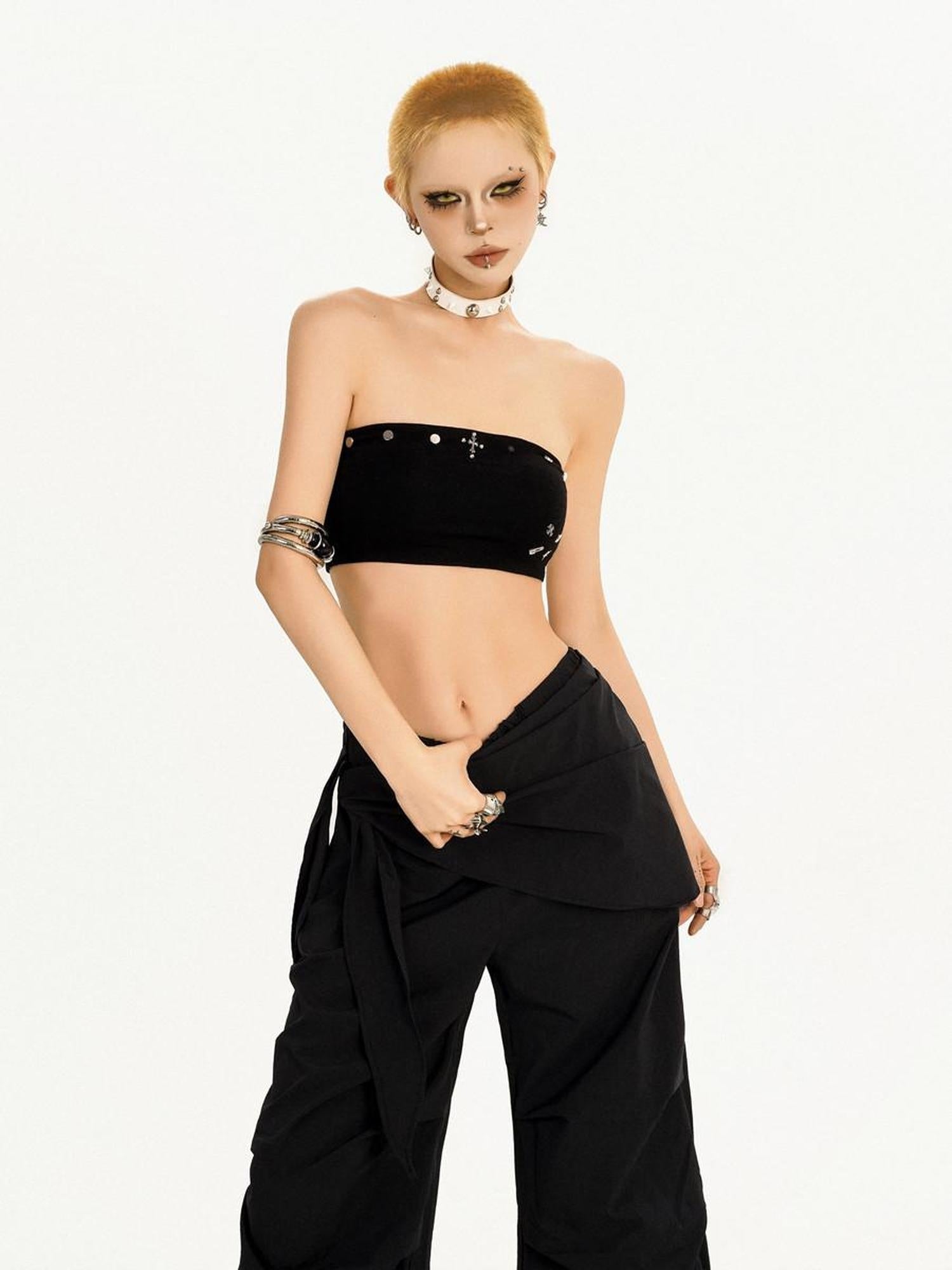 Nico Molly Studded Slim Fit Cropped Original Design Youth Solid Color Tube Tops