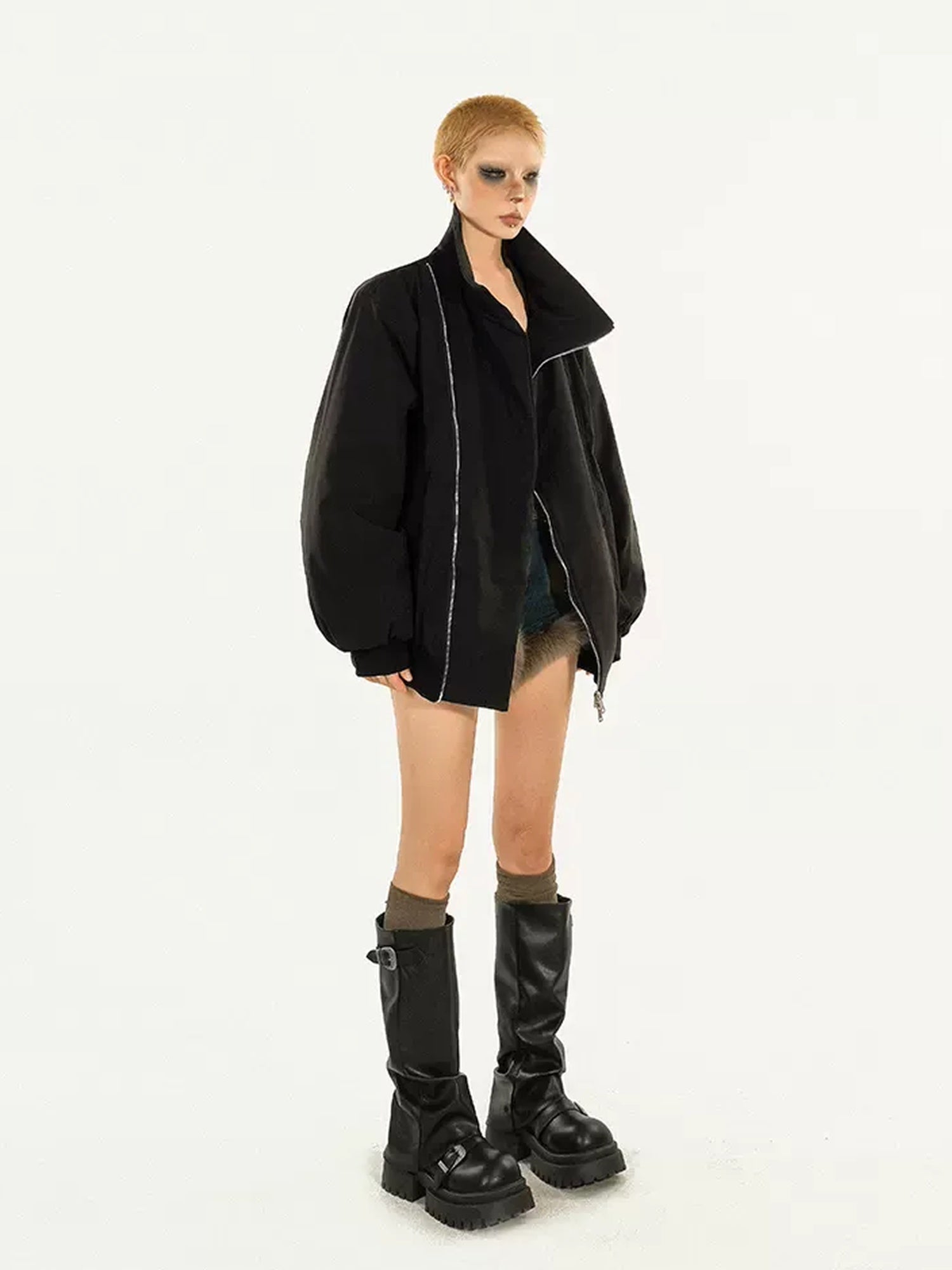 Nico Molly Thick Oversized Street Style Black Zipper Long Sleeve Women Casual Jackets