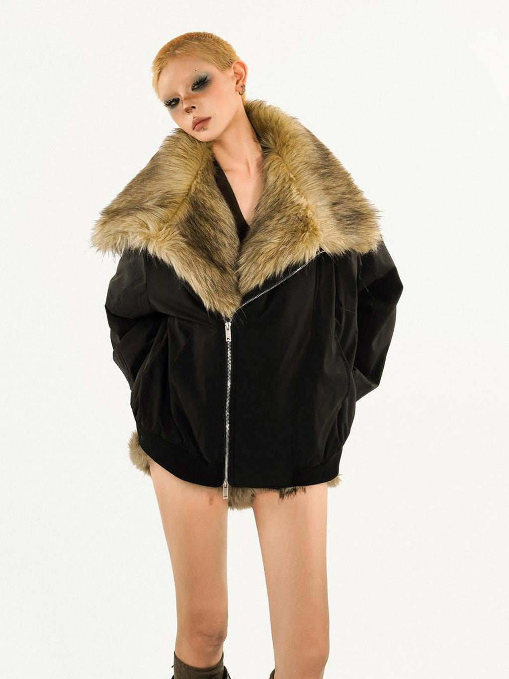Nico Molly Thick Oversized Street Style Black Zipper Long Sleeve Women Casual Jackets