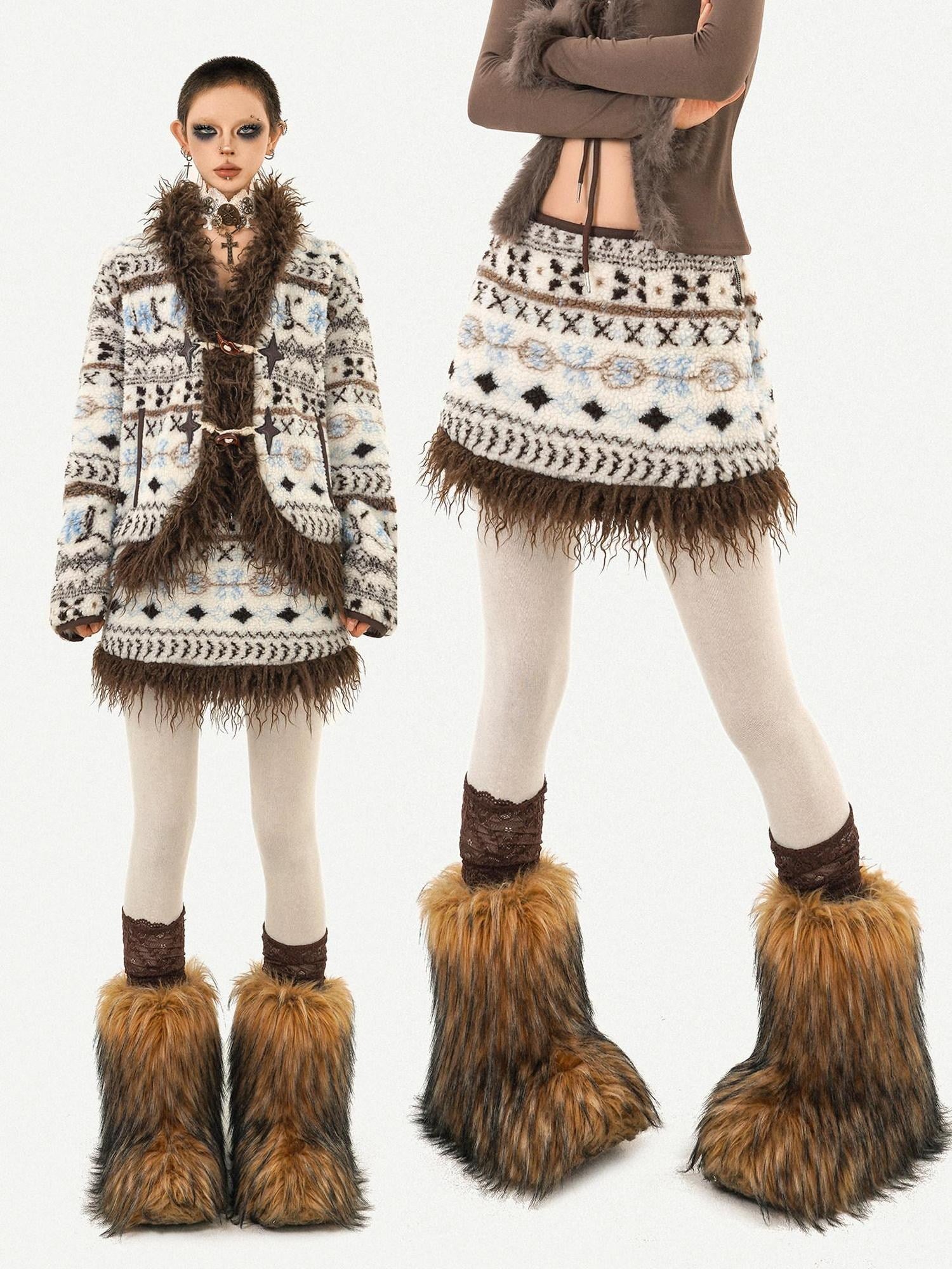 Nico Molly Thick Two Piece Ethnic Cardigan Short Slim Fit Women Mini Skirts