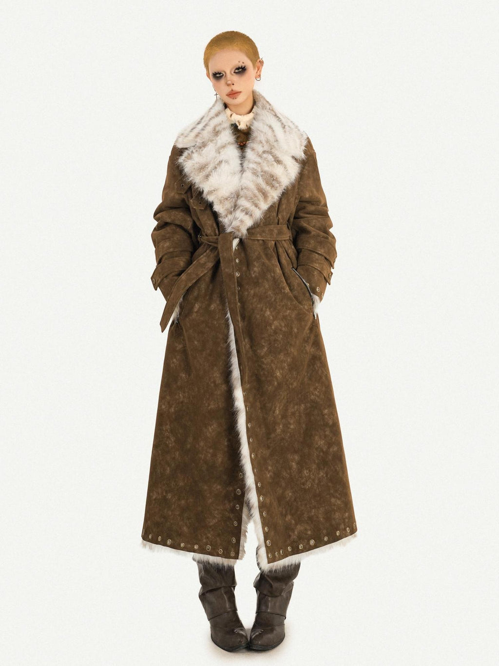 Nico Molly Thick Warm Single Breasted Straight Fit Street Hippie Womens Brown Long Coats