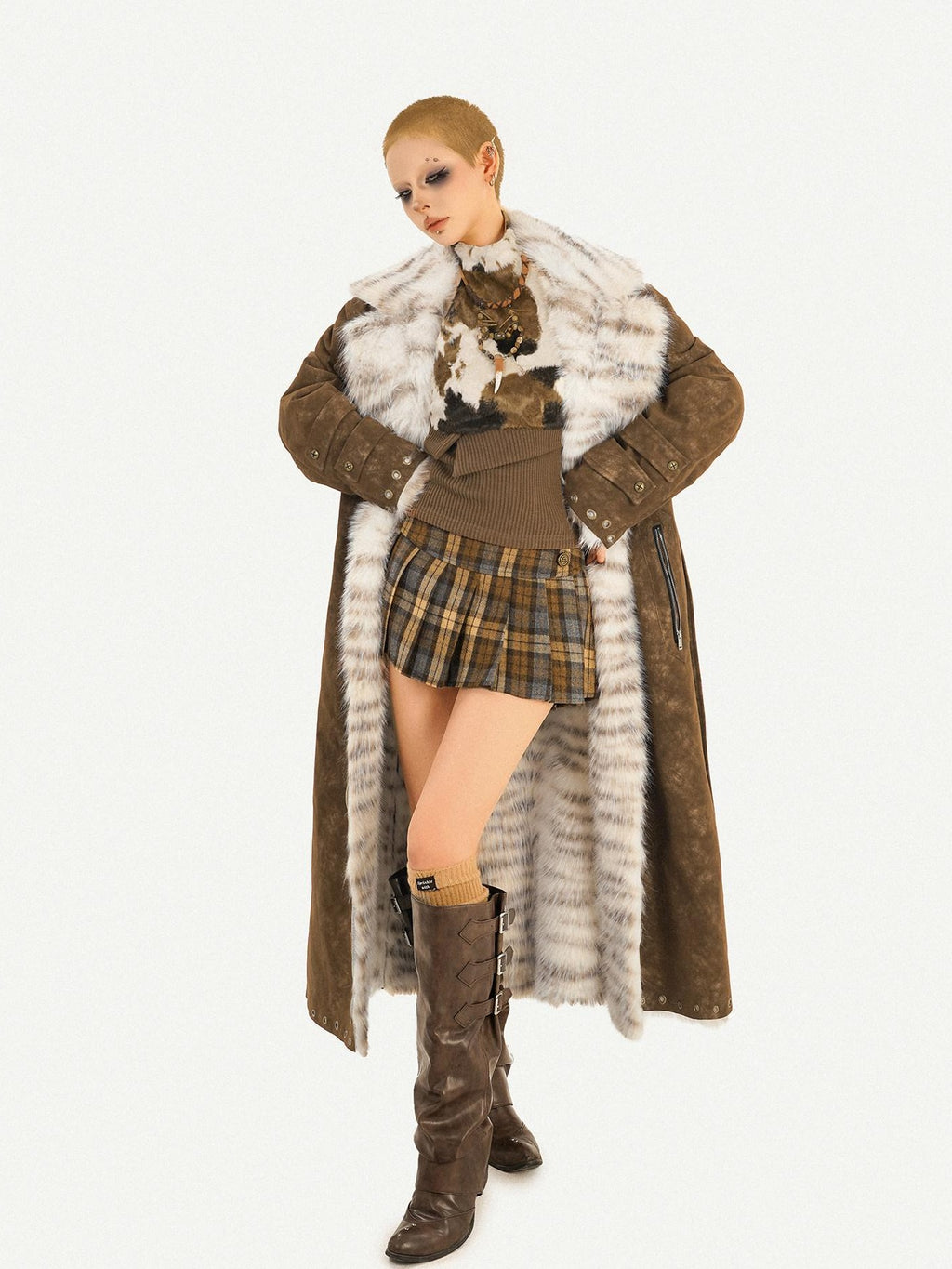 Nico Molly Thick Warm Single Breasted Straight Fit Street Hippie Womens Brown Long Coats