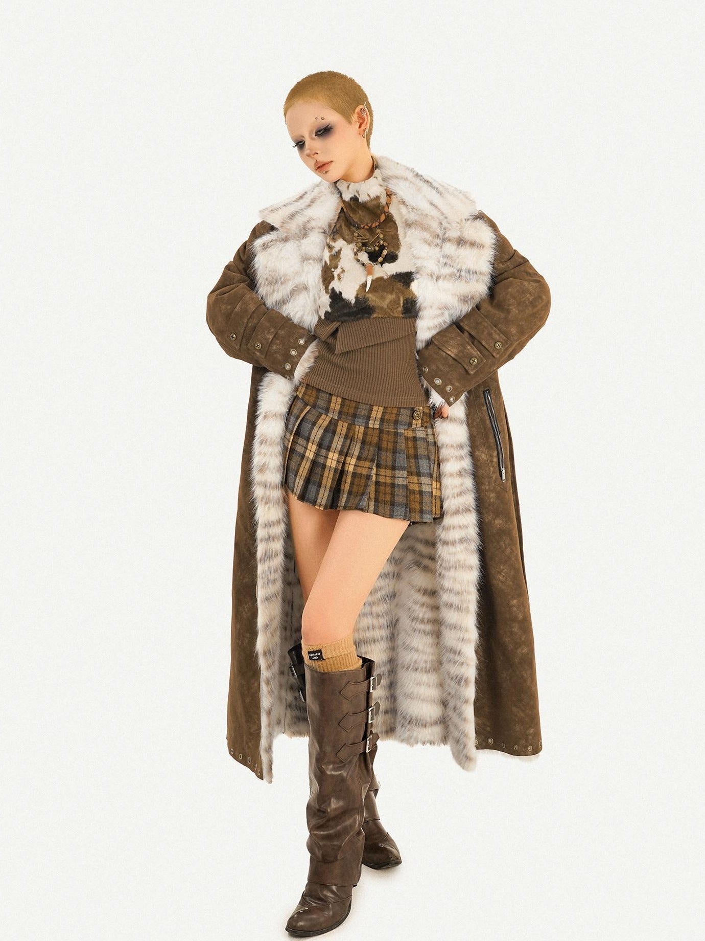 Nico Molly Thick Warm Single Breasted Straight Fit Street Hippie Womens Brown Long Coats