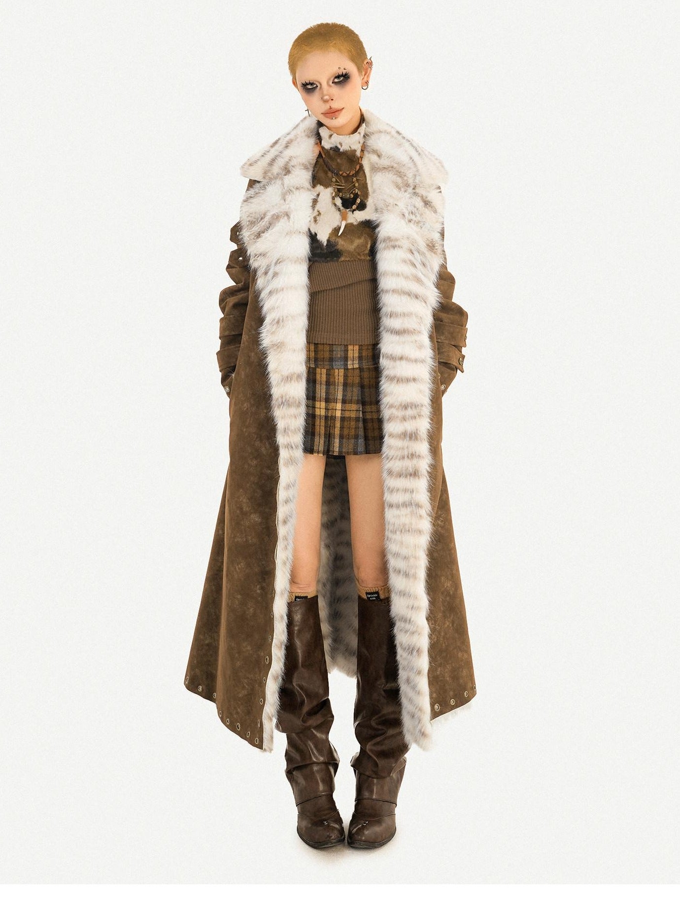 Nico Molly Thick Warm Single Breasted Straight Fit Street Hippie Womens Brown Long Coats