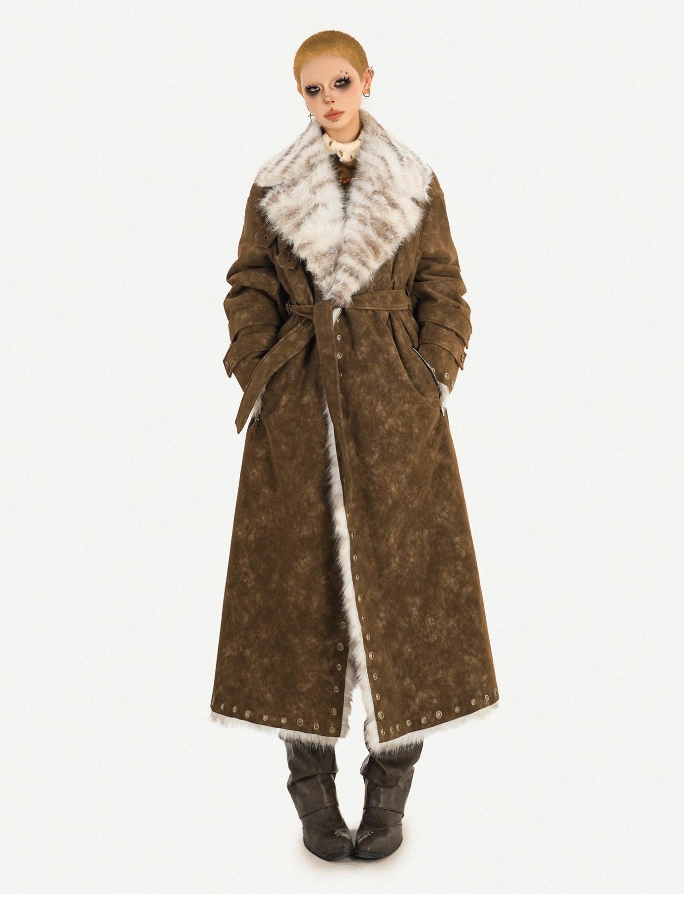 Nico Molly Thick Warm Single Breasted Straight Fit Street Hippie Womens Brown Long Coats