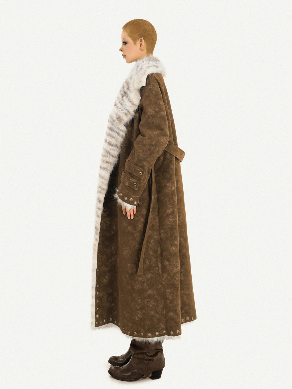 Nico Molly Thick Warm Single Breasted Straight Fit Street Hippie Womens Brown Long Coats