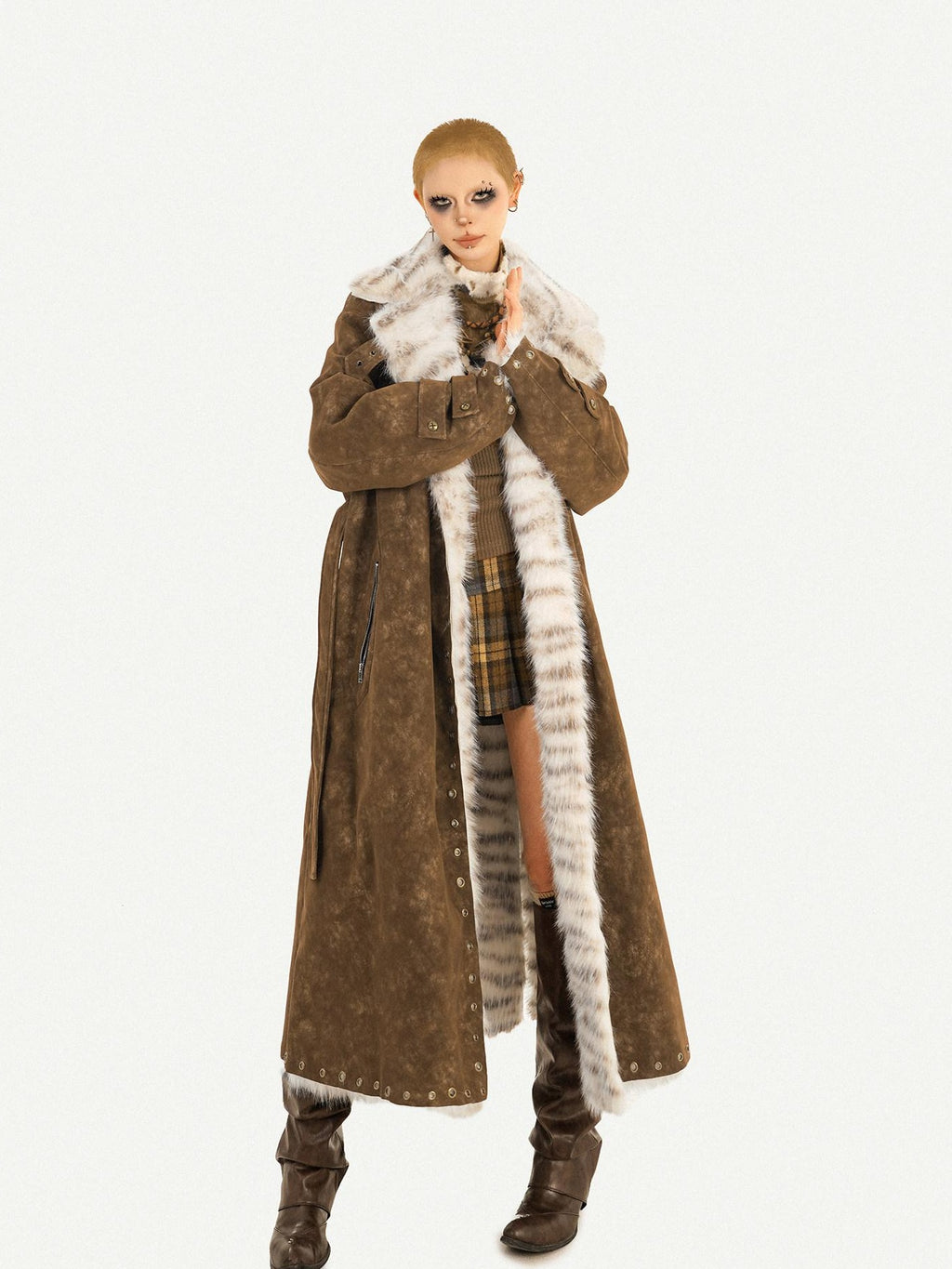 Nico Molly Thick Warm Single Breasted Straight Fit Street Hippie Womens Brown Long Coats