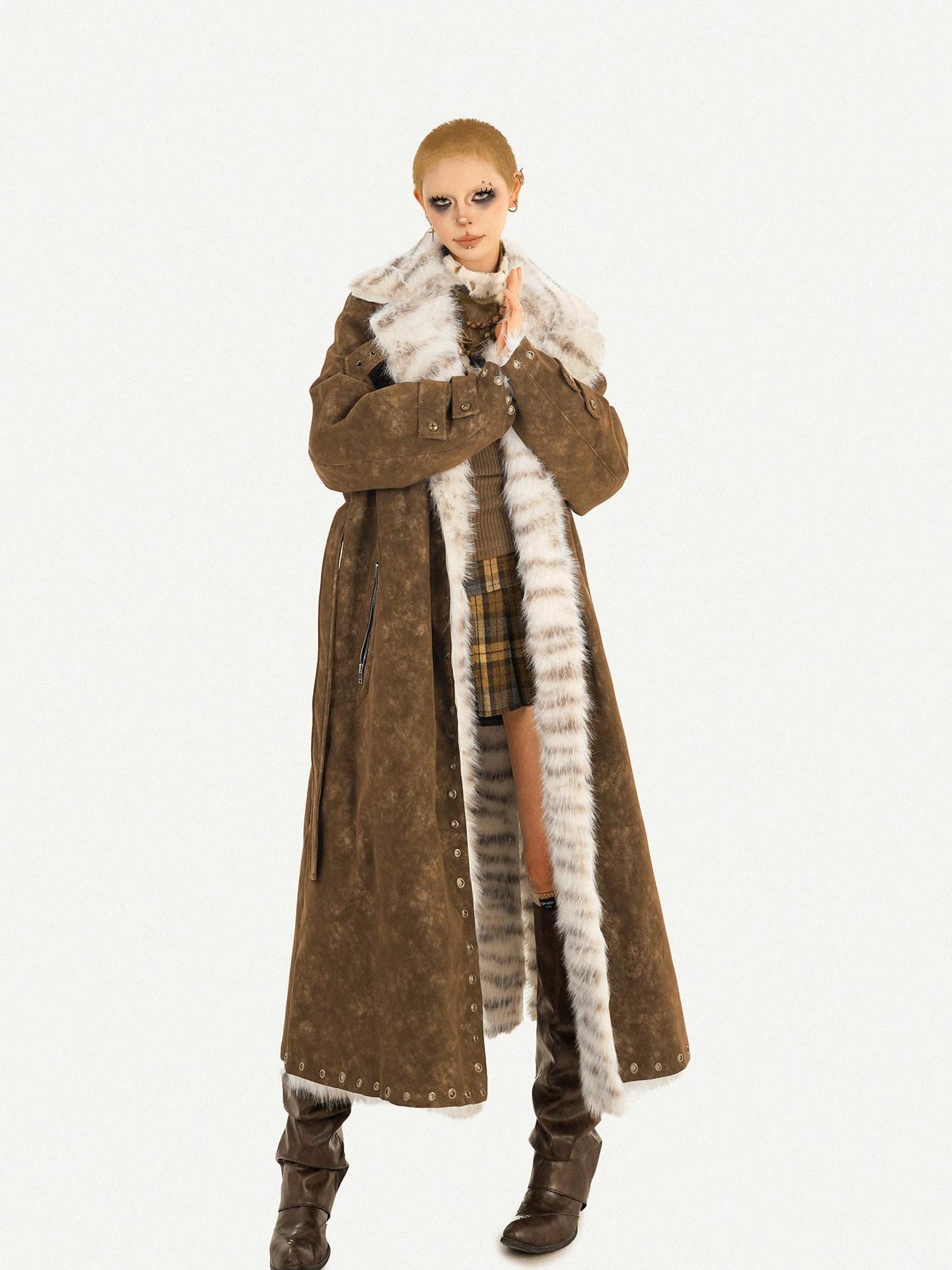 Nico Molly Thick Warm Single Breasted Straight Fit Street Hippie Womens Brown Long Coats
