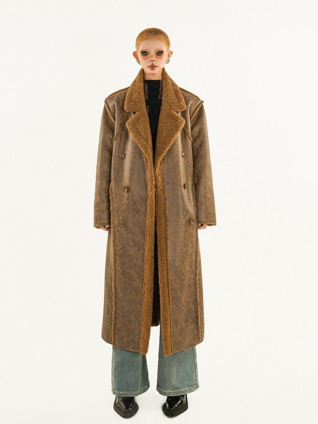 Nico Molly Thickened Oversized Streetwear Double Breasted Black Brown Women Long Coats