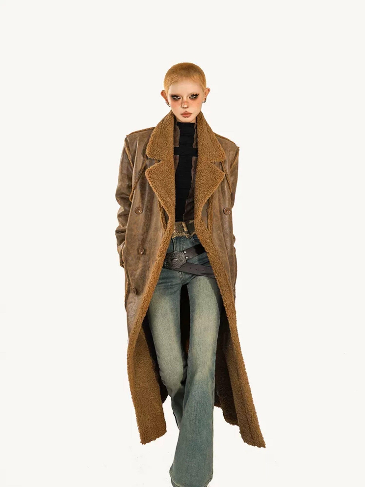 Nico Molly Thickened Oversized Streetwear Double Breasted Black Brown Women Long Coats