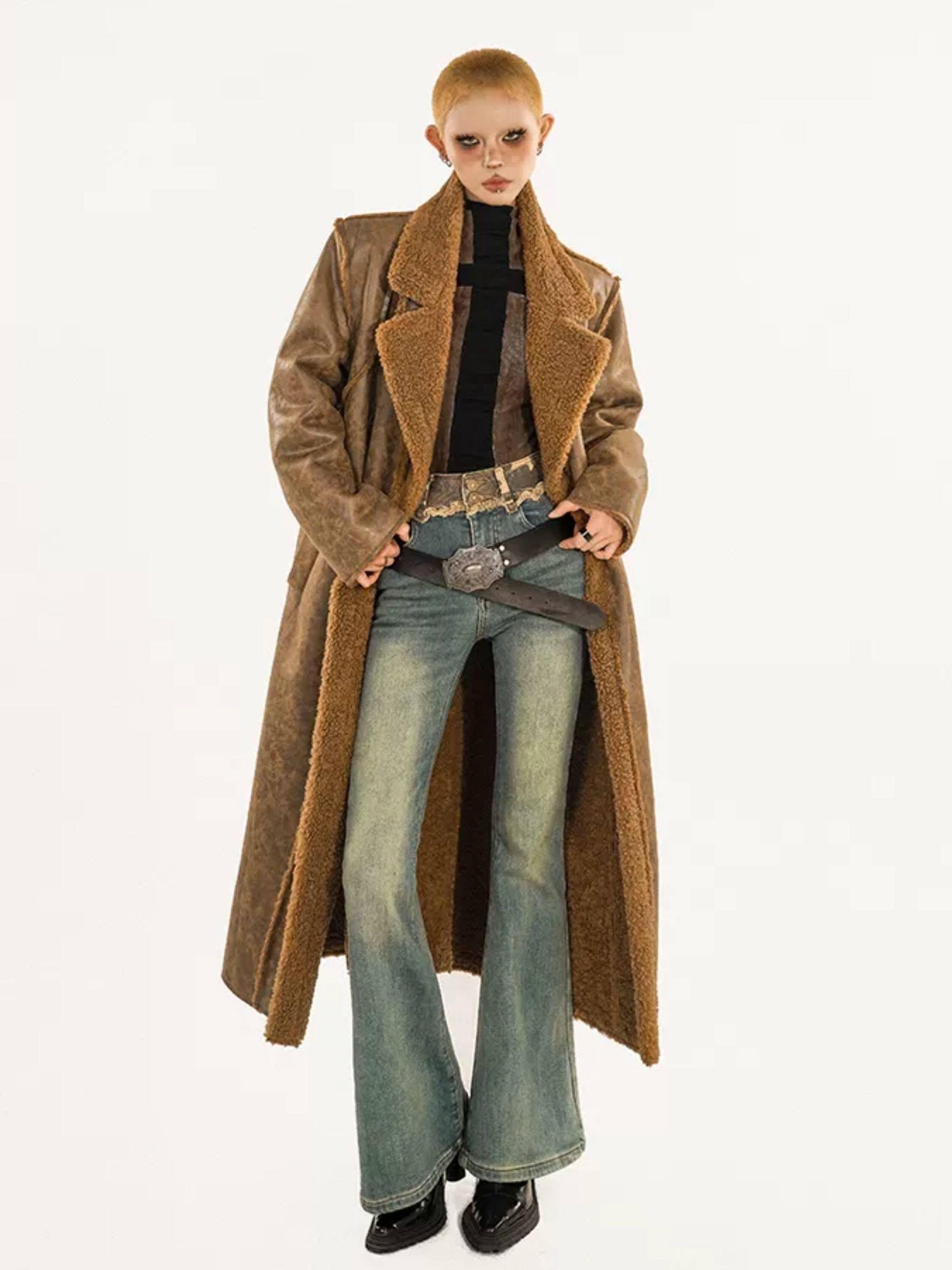 Nico Molly Thickened Oversized Streetwear Double Breasted Black Brown Women Long Coats