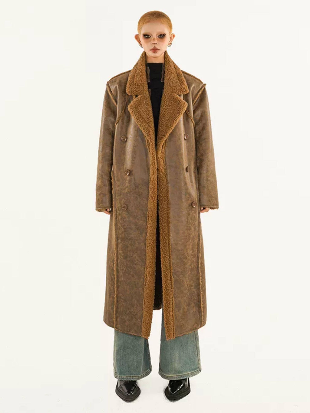 Nico Molly Thickened Oversized Streetwear Double Breasted Black Brown Women Long Coats