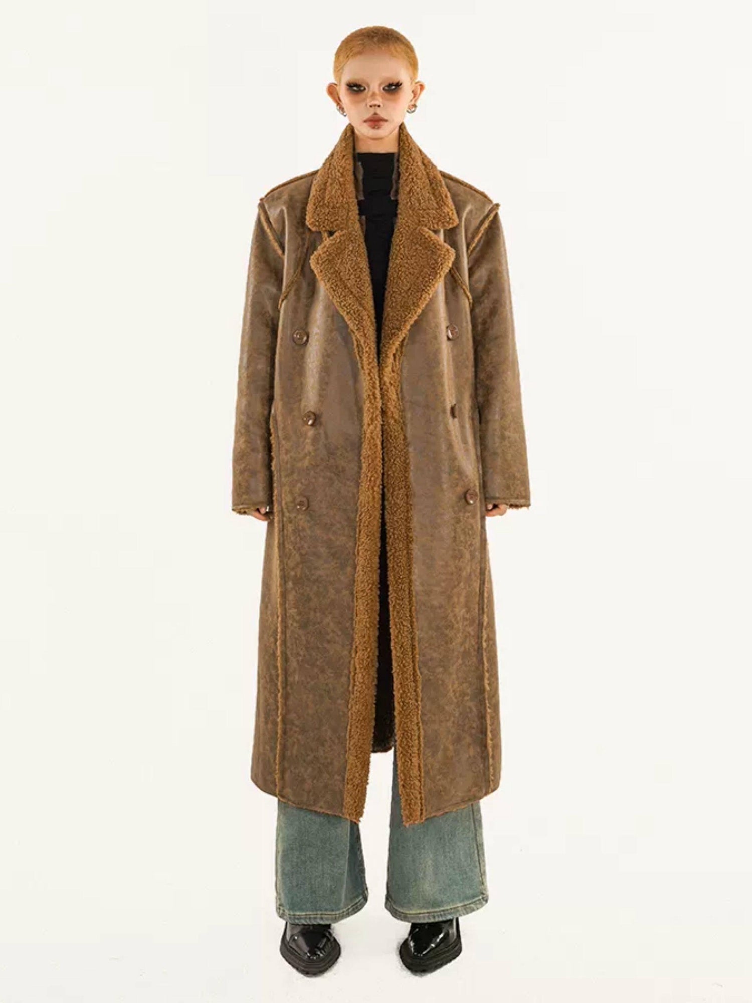 Nico Molly Thickened Oversized Streetwear Double Breasted Black Brown Women Long Coats