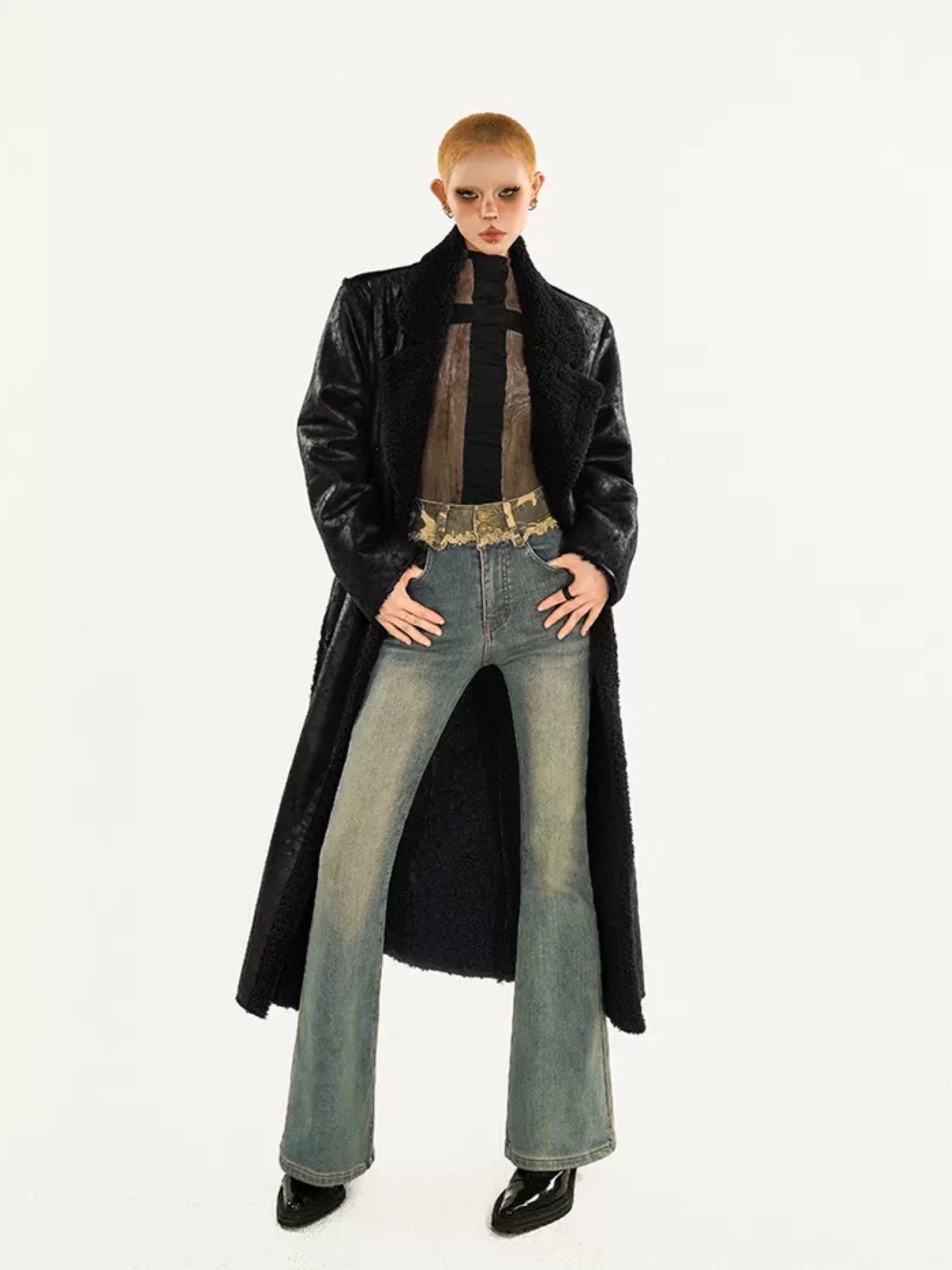 Nico Molly Thickened Oversized Streetwear Double Breasted Black Brown Women Long Coats