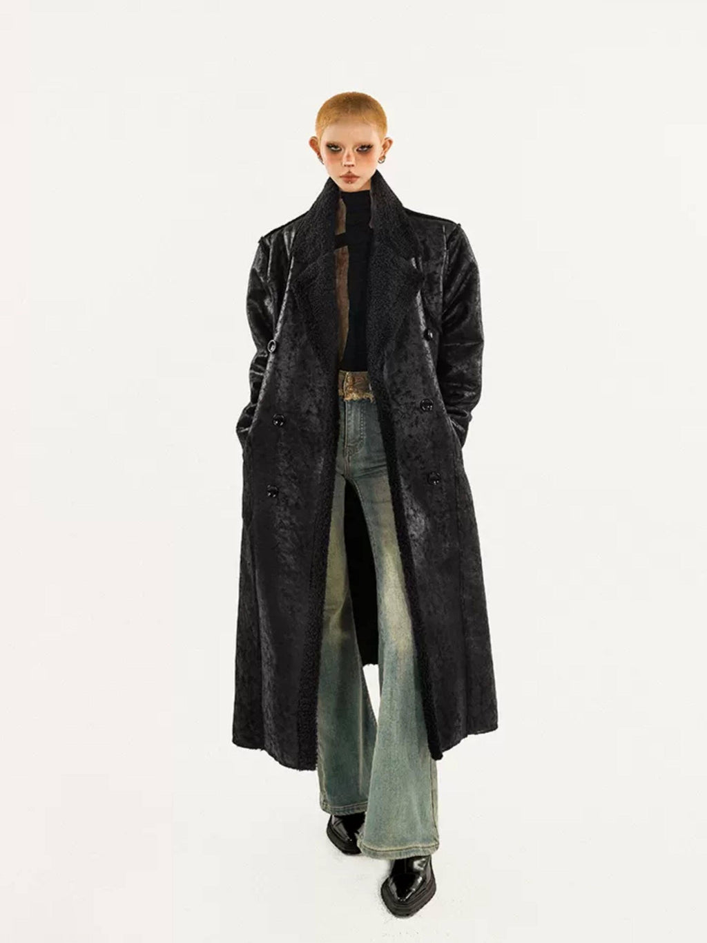 Nico Molly Thickened Oversized Streetwear Double Breasted Black Brown Women Long Coats