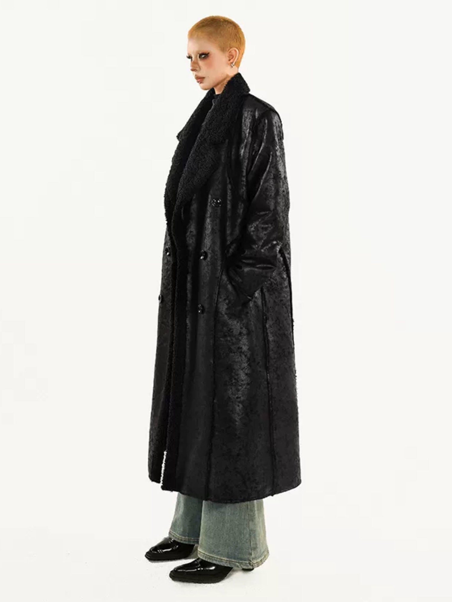 Nico Molly Thickened Oversized Streetwear Double Breasted Black Brown Women Long Coats