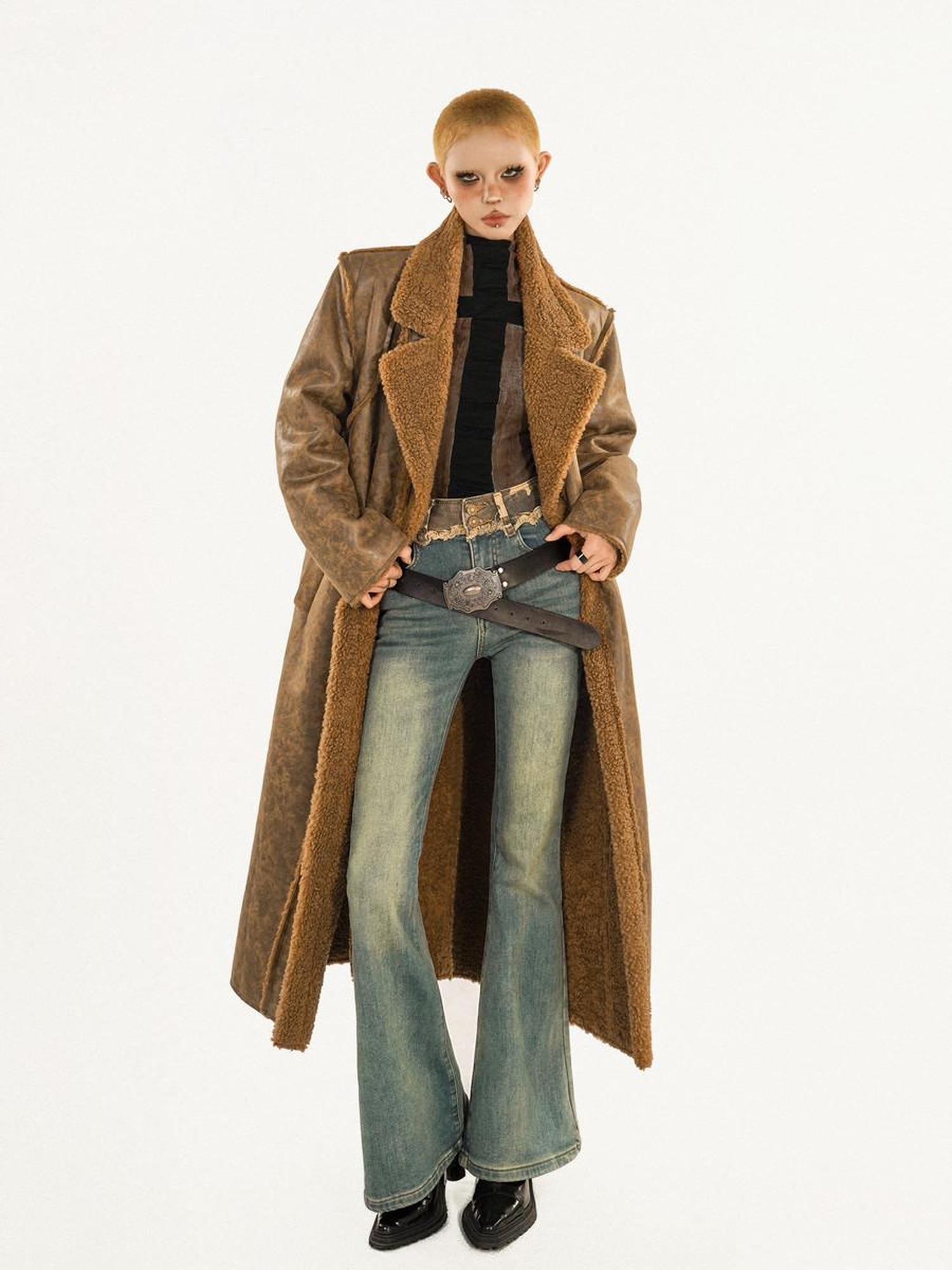 Nico Molly Thickened Oversized Streetwear Double Breasted Black Brown Women Long Coats