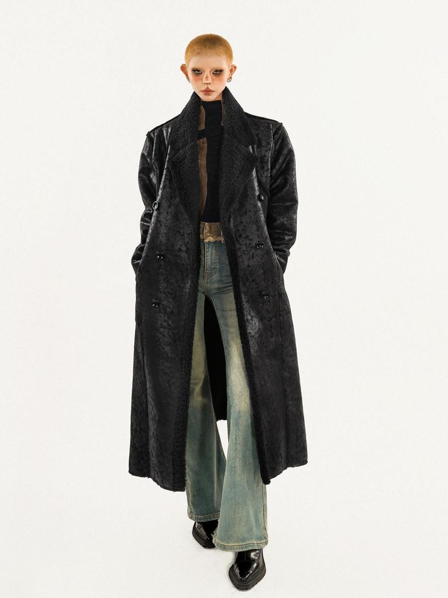 Nico Molly Thickened Oversized Streetwear Double Breasted Black Brown Women Long Coats