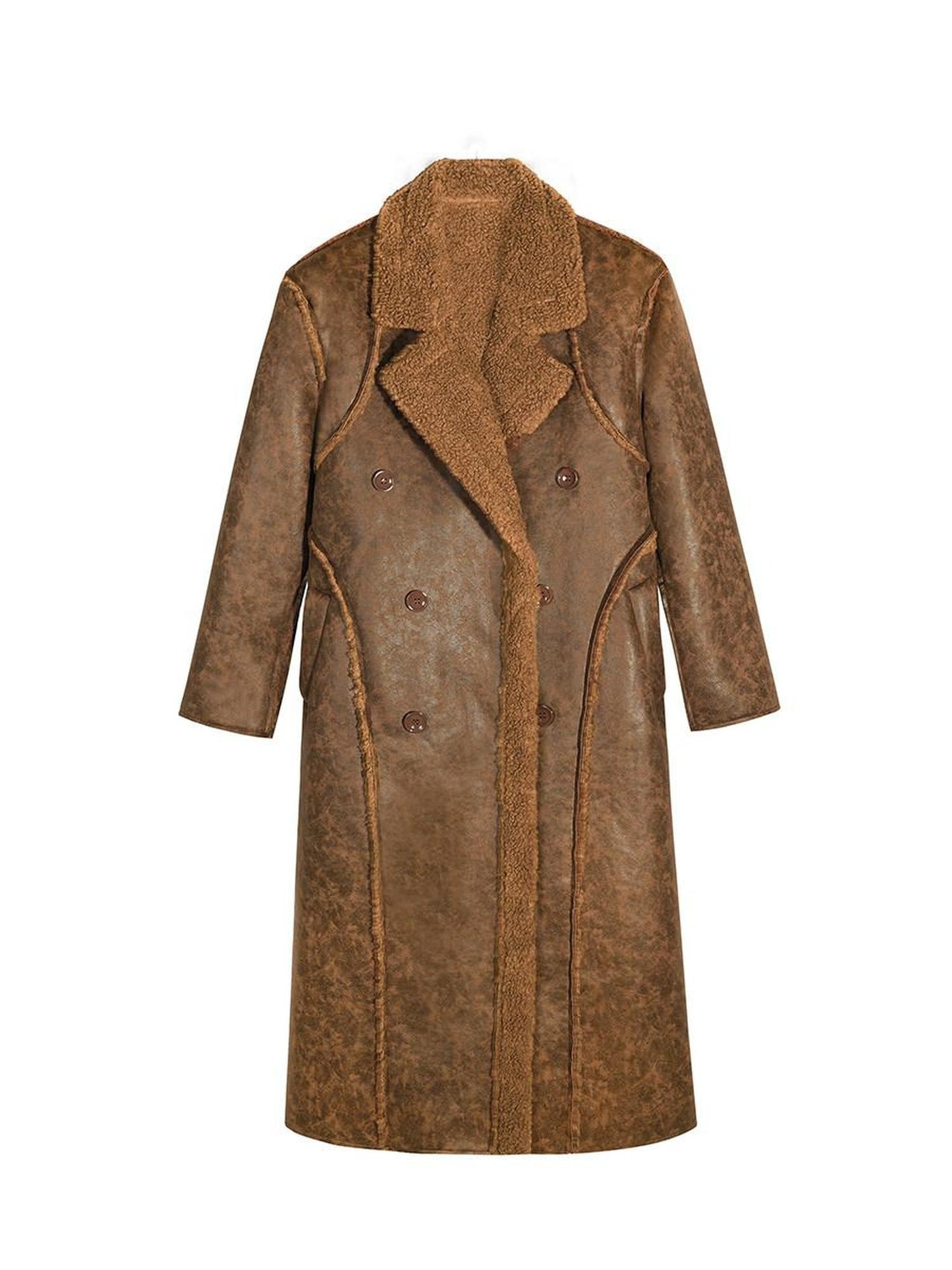 Nico Molly Thickened Oversized Streetwear Double Breasted Black Brown Women Long Coats