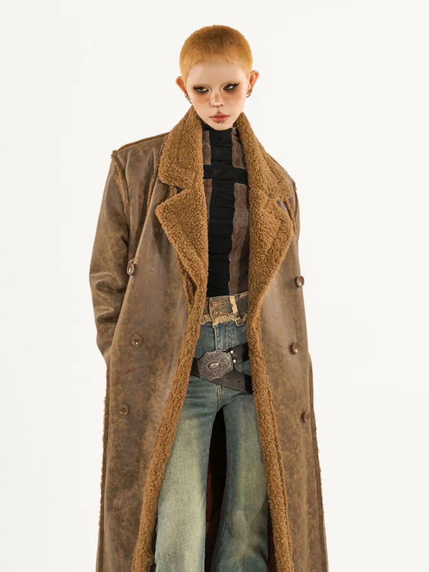Nico Molly Thickened Oversized Streetwear Double Breasted Black Brown Women Long Coats