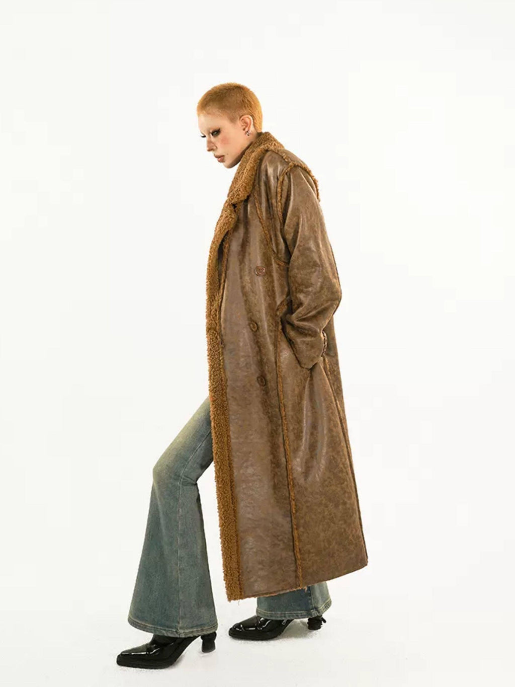 Nico Molly Thickened Oversized Streetwear Double Breasted Black Brown Women Long Coats