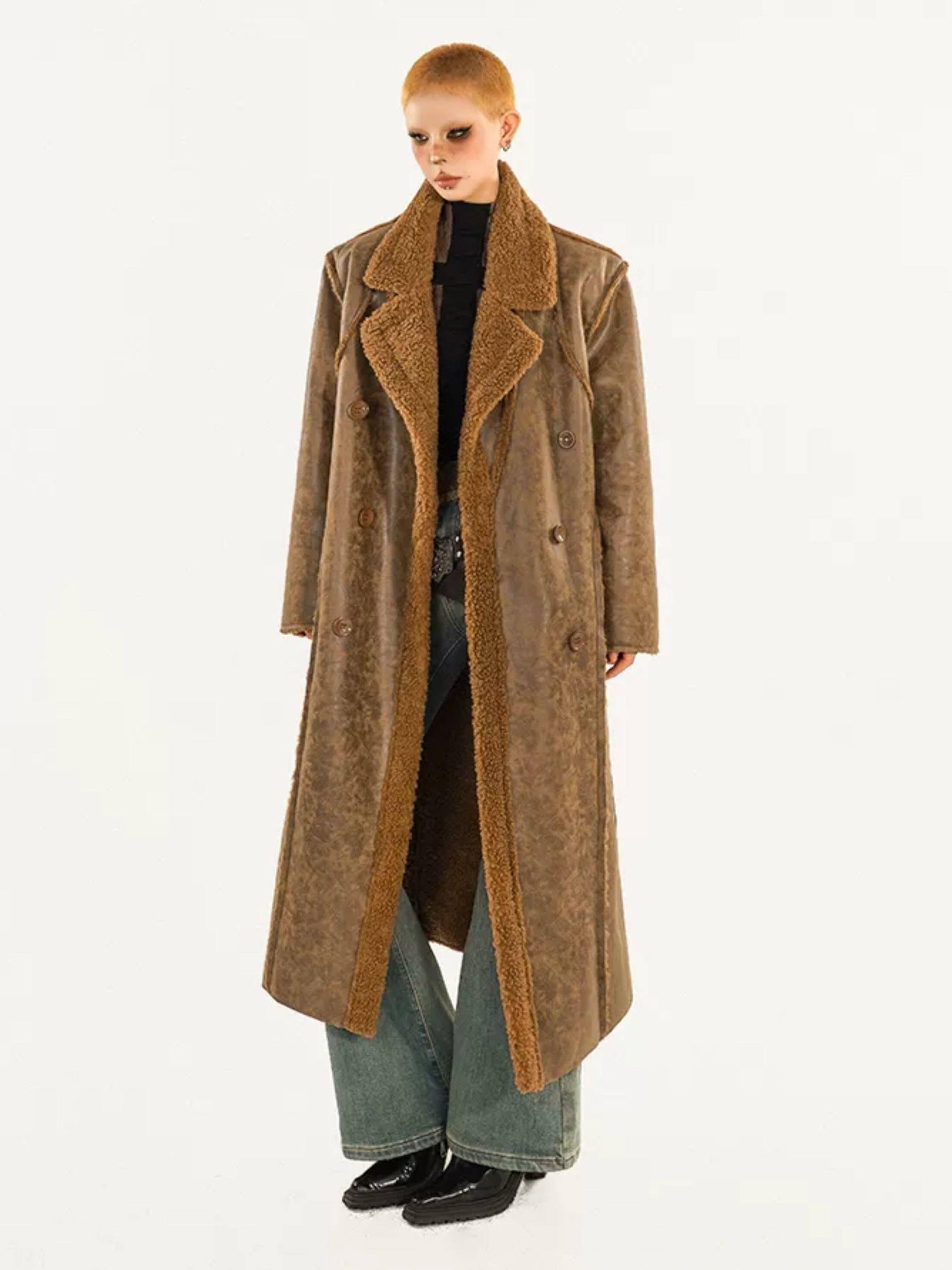 Nico Molly Thickened Oversized Streetwear Double Breasted Black Brown Women Long Coats