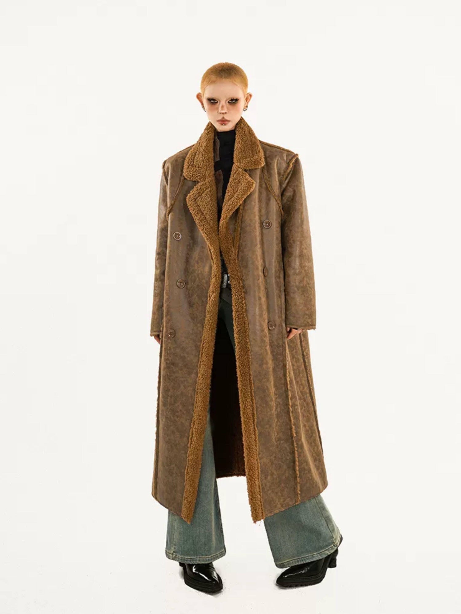 Nico Molly Thickened Oversized Streetwear Double Breasted Black Brown Women Long Coats