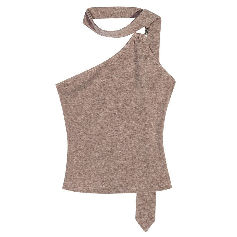 Nico_Molly_Tie_Halter_Slim_Fit_Original_Design_Youth_Short_Solid_Khaki_Camisoles_MISSTT