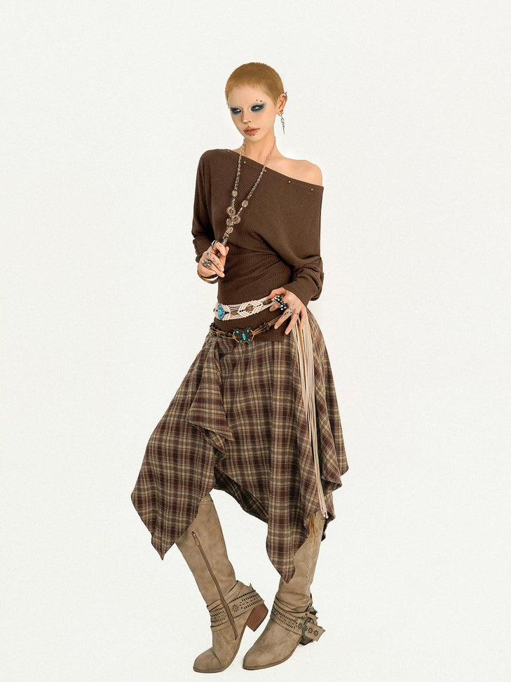 Nico Molly Vintage Asymmetric Mid Waist Flare Casual Campus Youth Ladies Midi Skirts