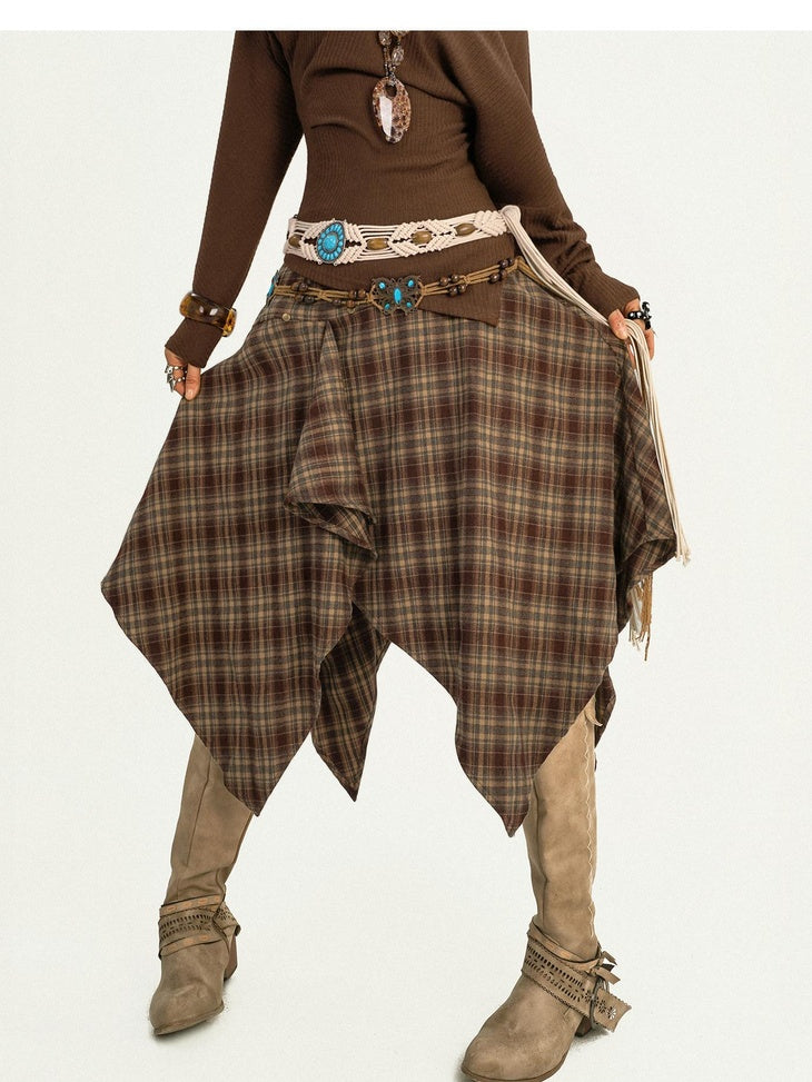 Nico Molly Vintage Asymmetric Mid Waist Flare Casual Campus Youth Ladies Midi Skirts