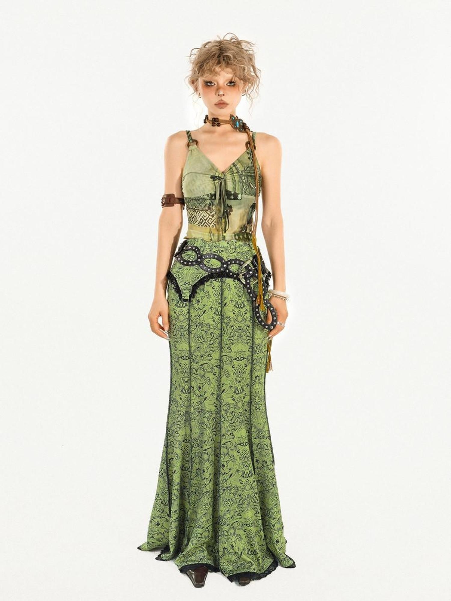 Nico Molly Vintage Camisole A Line Mid Waist Sleeveless Women Date Party Top & Skirt Sets