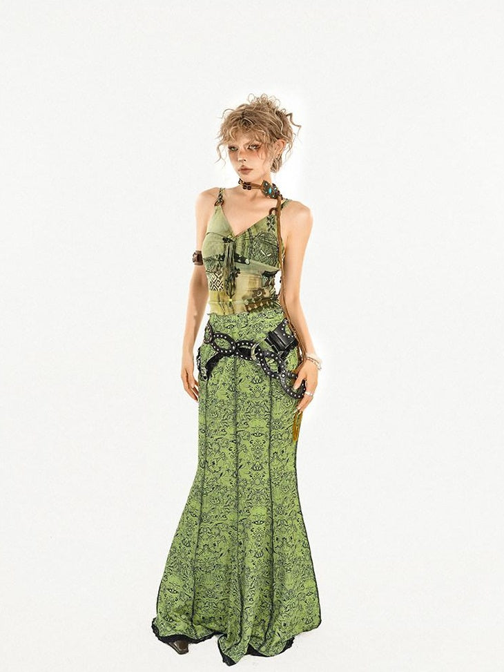 Nico Molly Vintage Camisole A Line Mid Waist Sleeveless Women Date Party Top & Skirt Sets