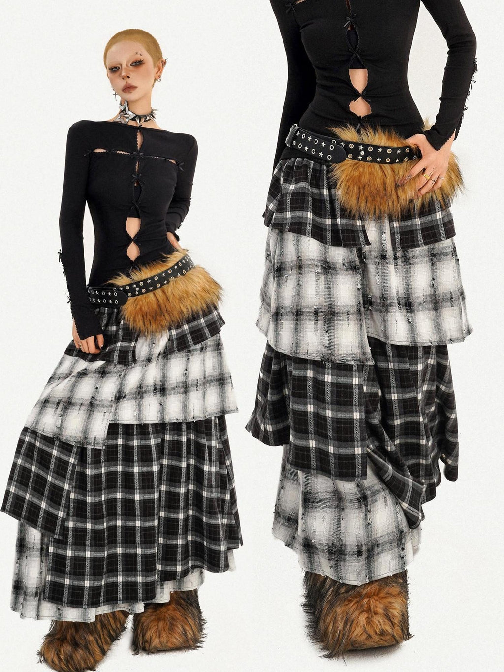 Nico Molly Vintage Layered High Waist Irregular Hem Women Casual Maxi Skirts