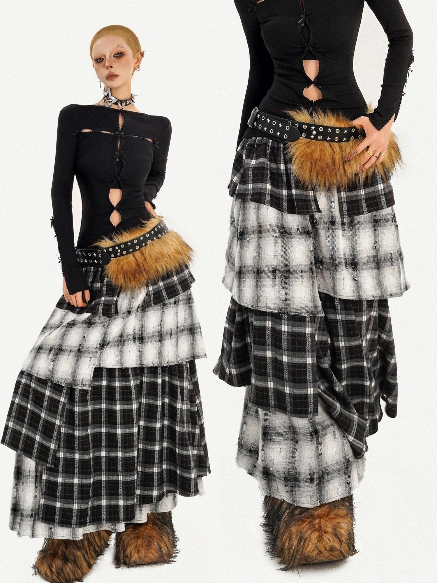 Nico Molly Vintage Layered High Waist Irregular Hem Women Casual Maxi Skirts