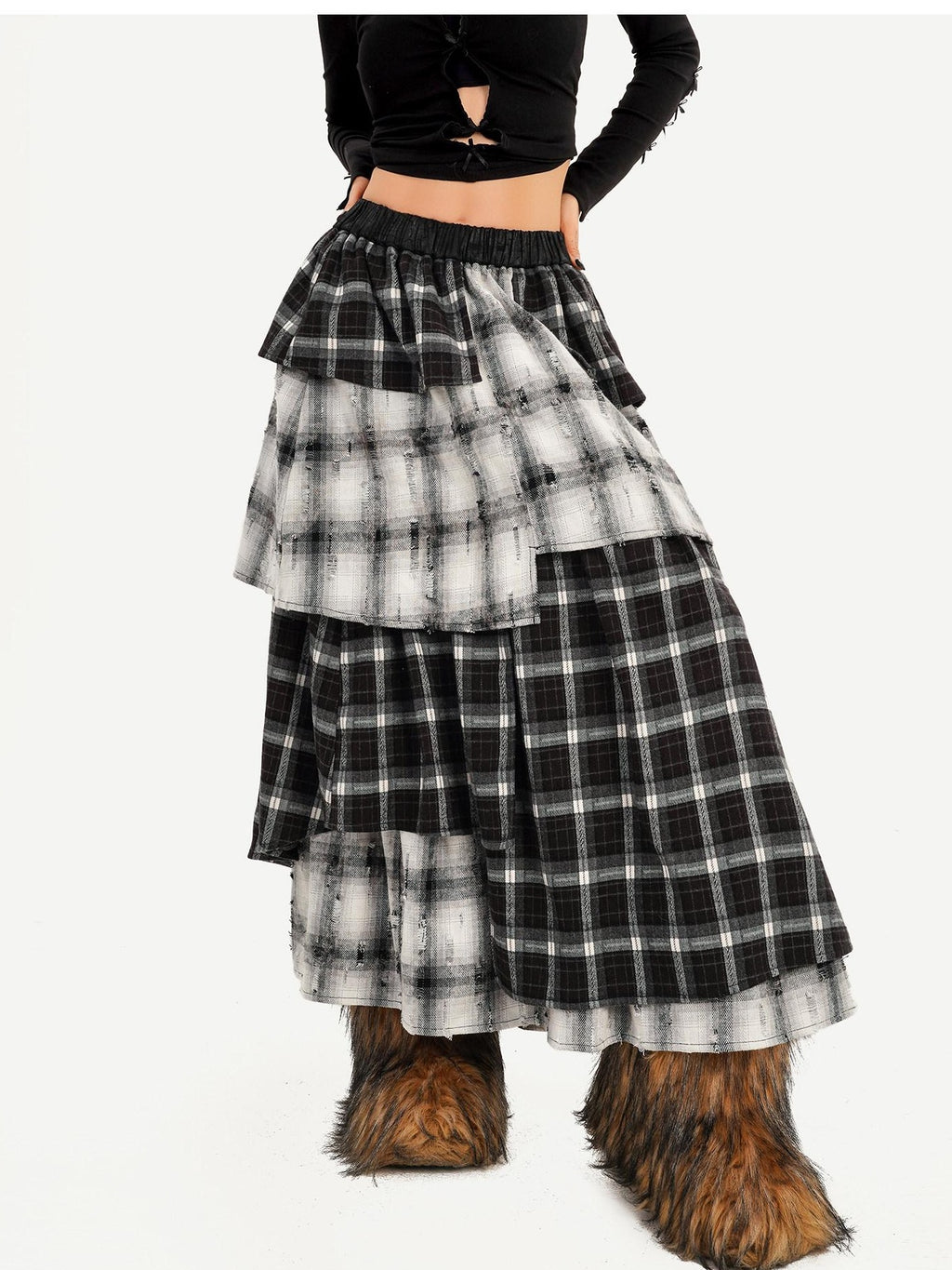 Nico Molly Vintage Layered High Waist Irregular Hem Women Casual Maxi Skirts