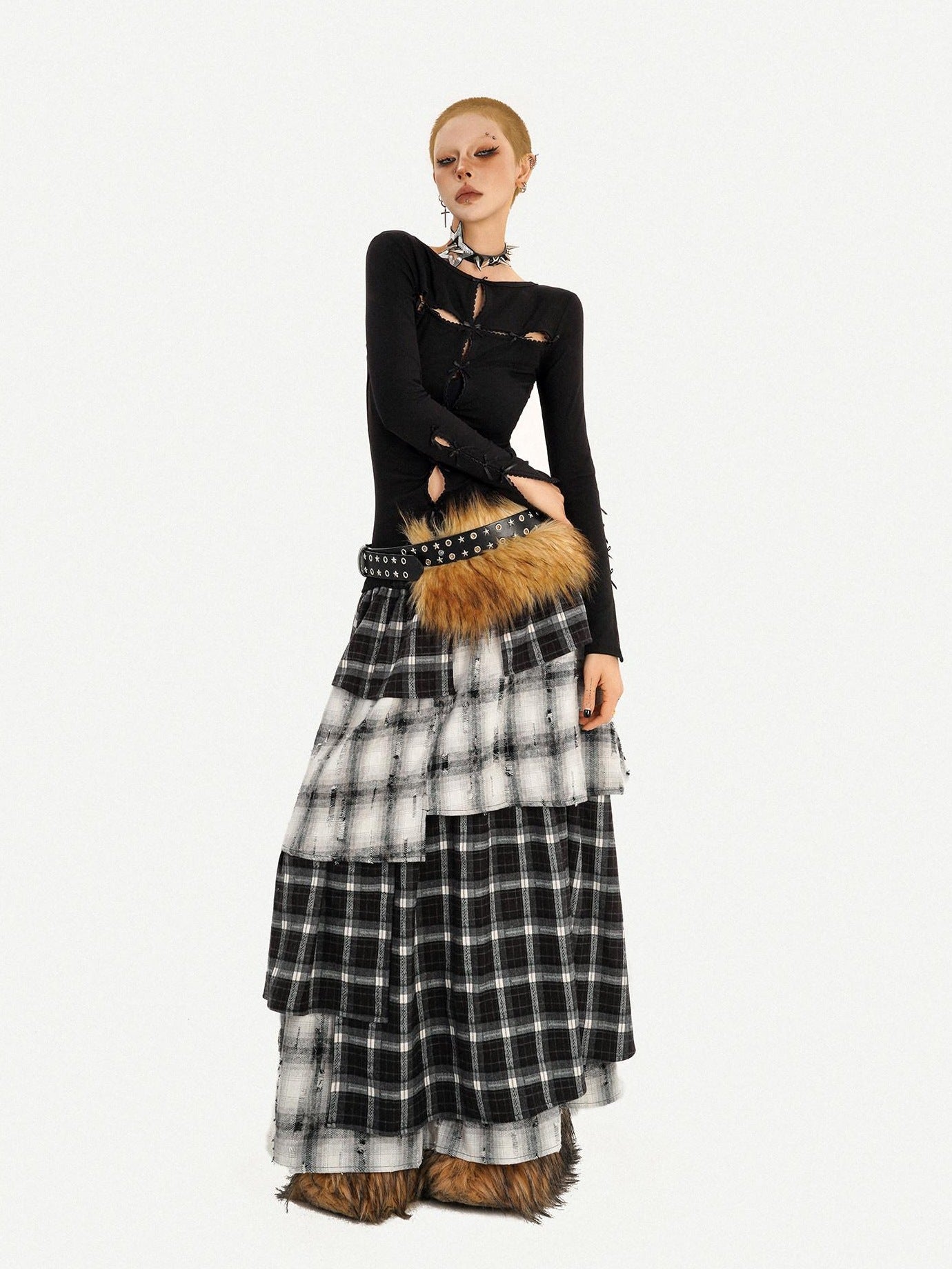 Nico Molly Vintage Layered High Waist Irregular Hem Women Casual Maxi Skirts