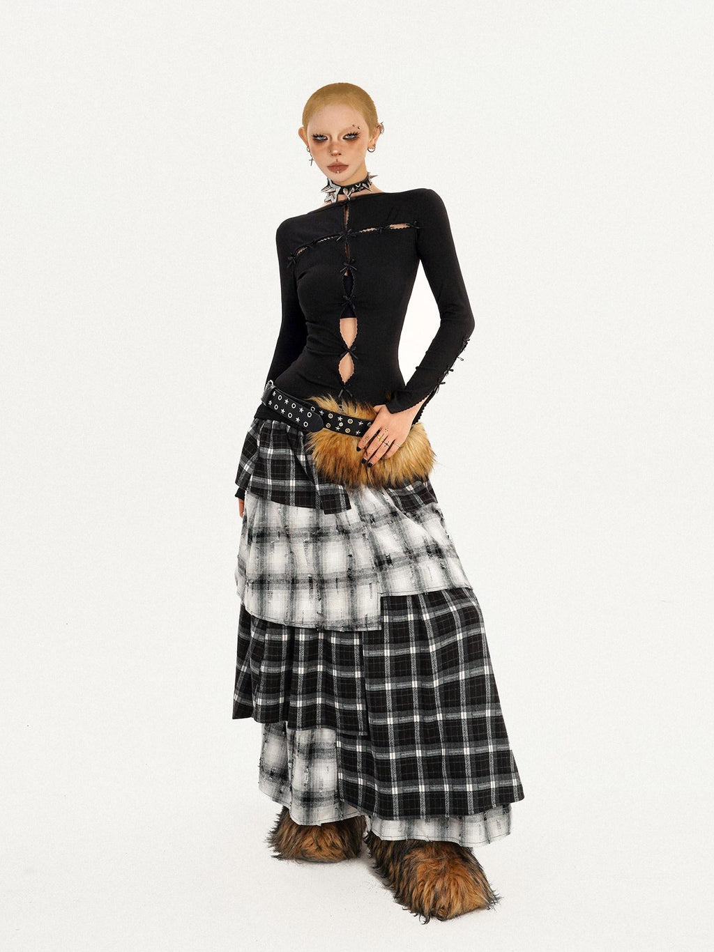 Nico Molly Vintage Layered High Waist Irregular Hem Women Casual Maxi Skirts