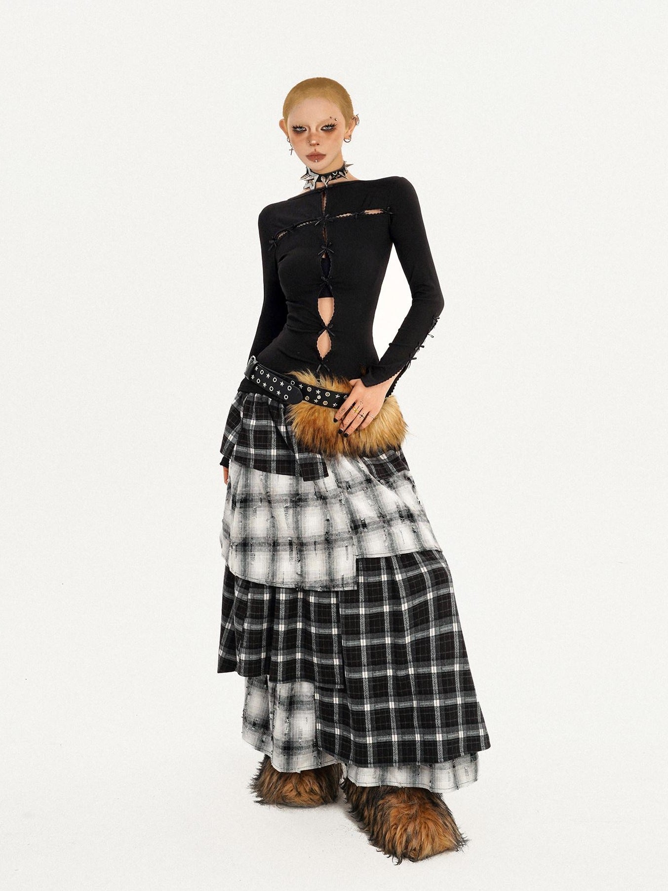 Nico Molly Vintage Layered High Waist Irregular Hem Women Casual Maxi Skirts