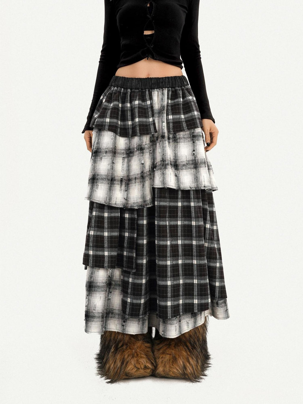 Nico Molly Vintage Layered High Waist Irregular Hem Women Casual Maxi Skirts