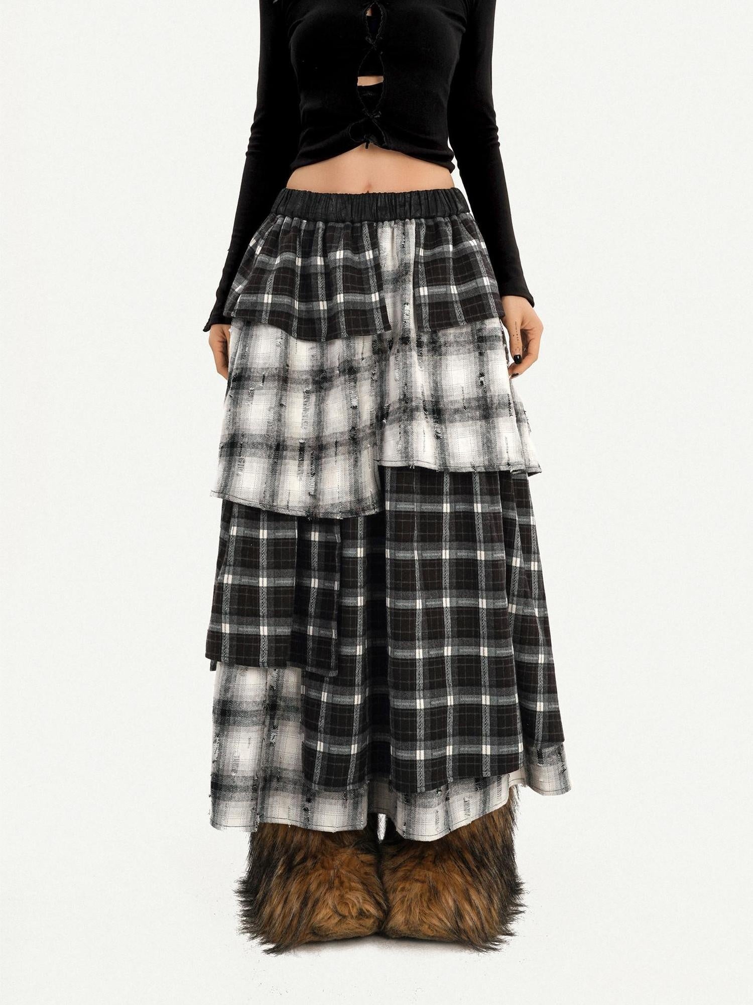 Nico Molly Vintage Layered High Waist Irregular Hem Women Casual Maxi Skirts